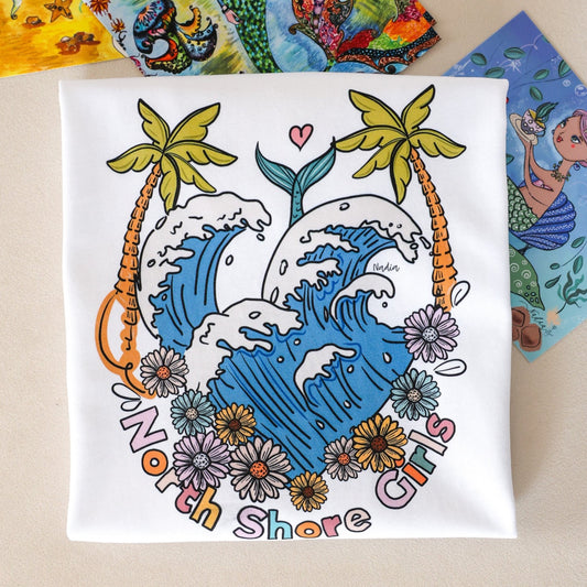 North Shore Babe. Comfortable surf style graphic tee for little girls who love the beach