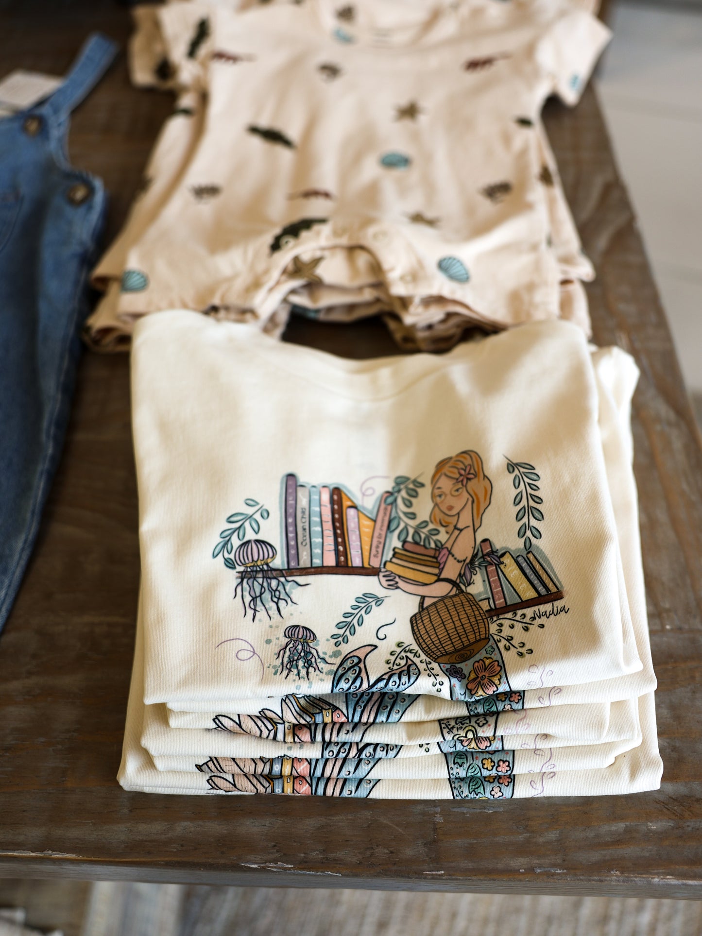 Toddler Mermaid Librarian Hand-Illustrated Premium Cotton Graphic Tee