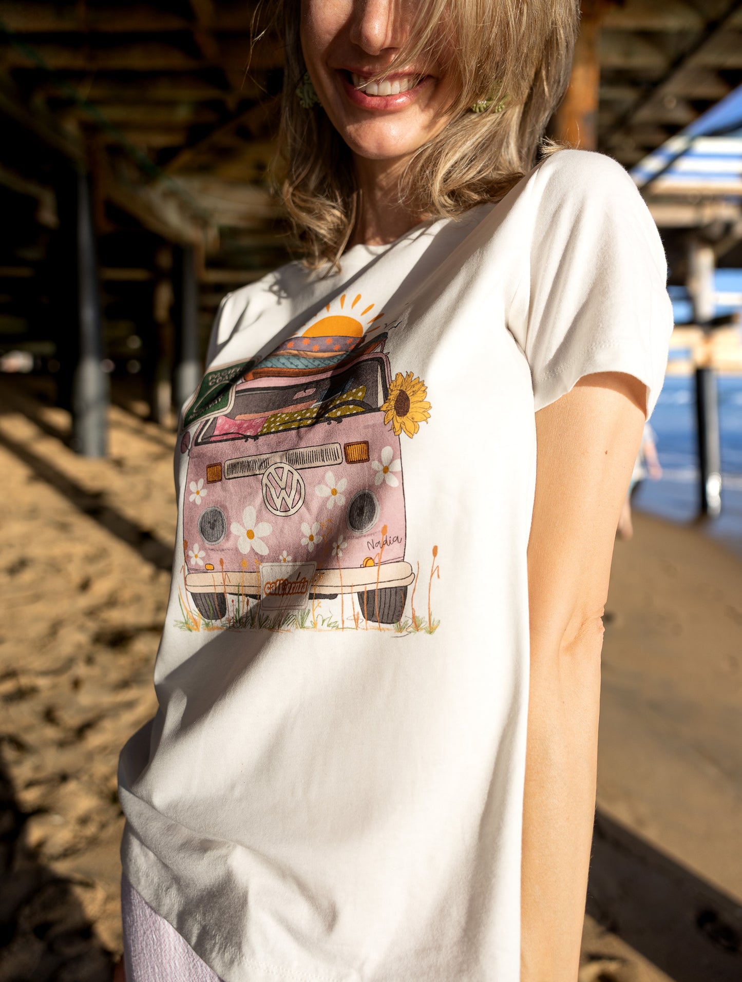 Pink VW Surf Bus graphic tee