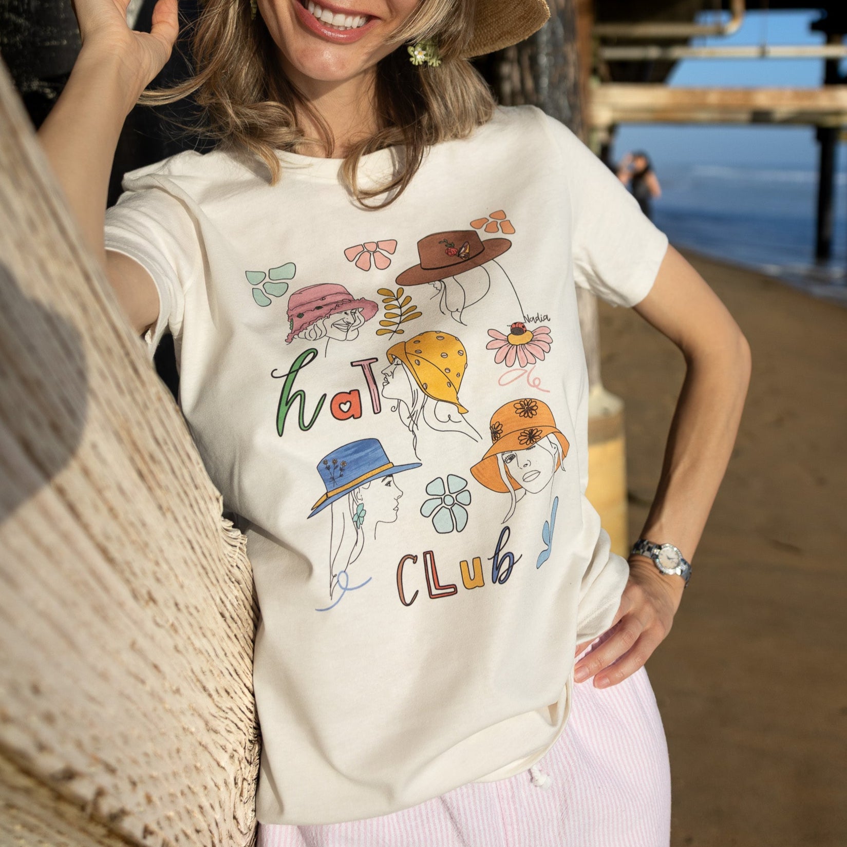 HAT CLUB graphic tee with hand-illustrated design