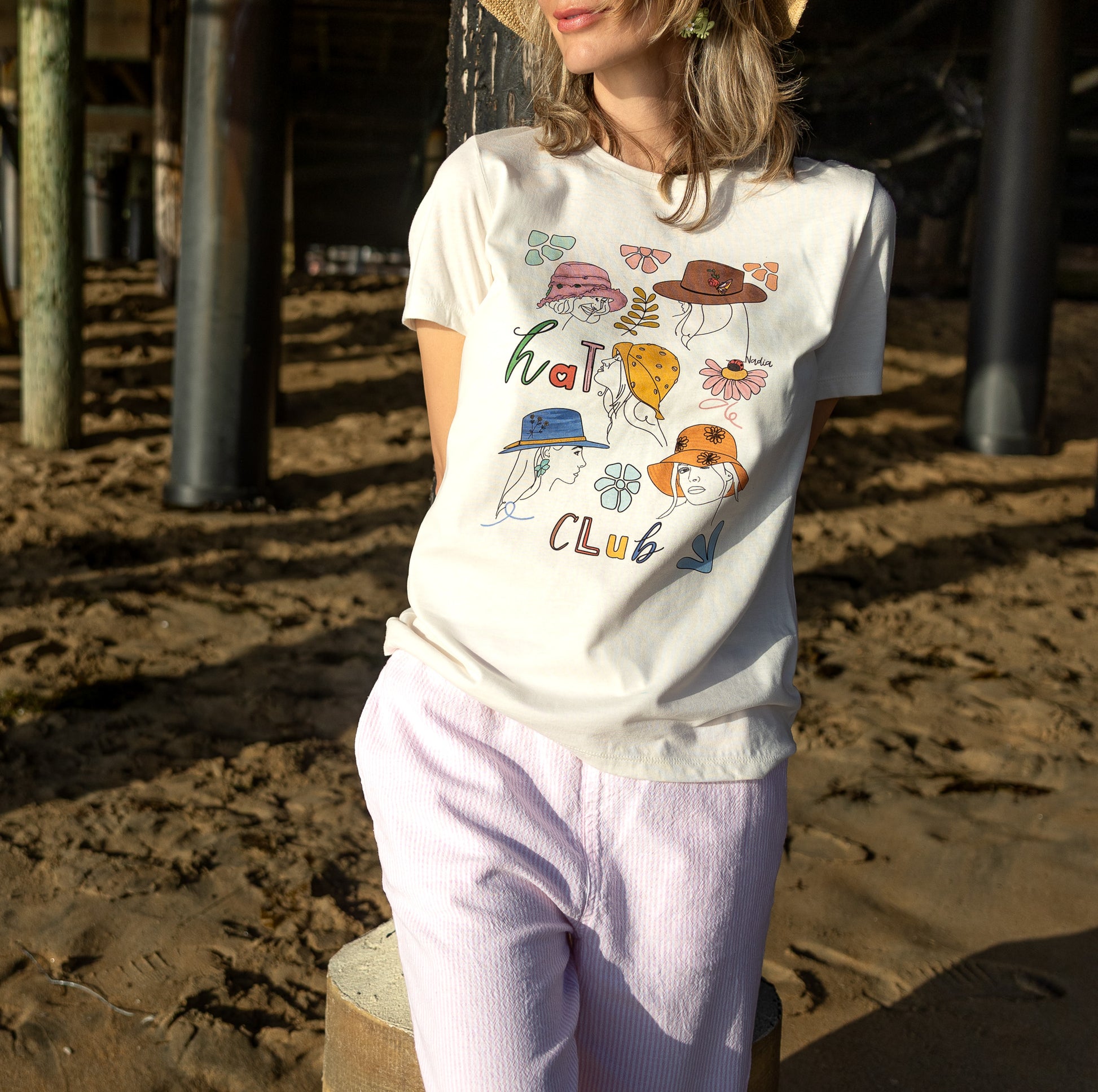 HAT CLUB graphic tee with hand-illustrated design