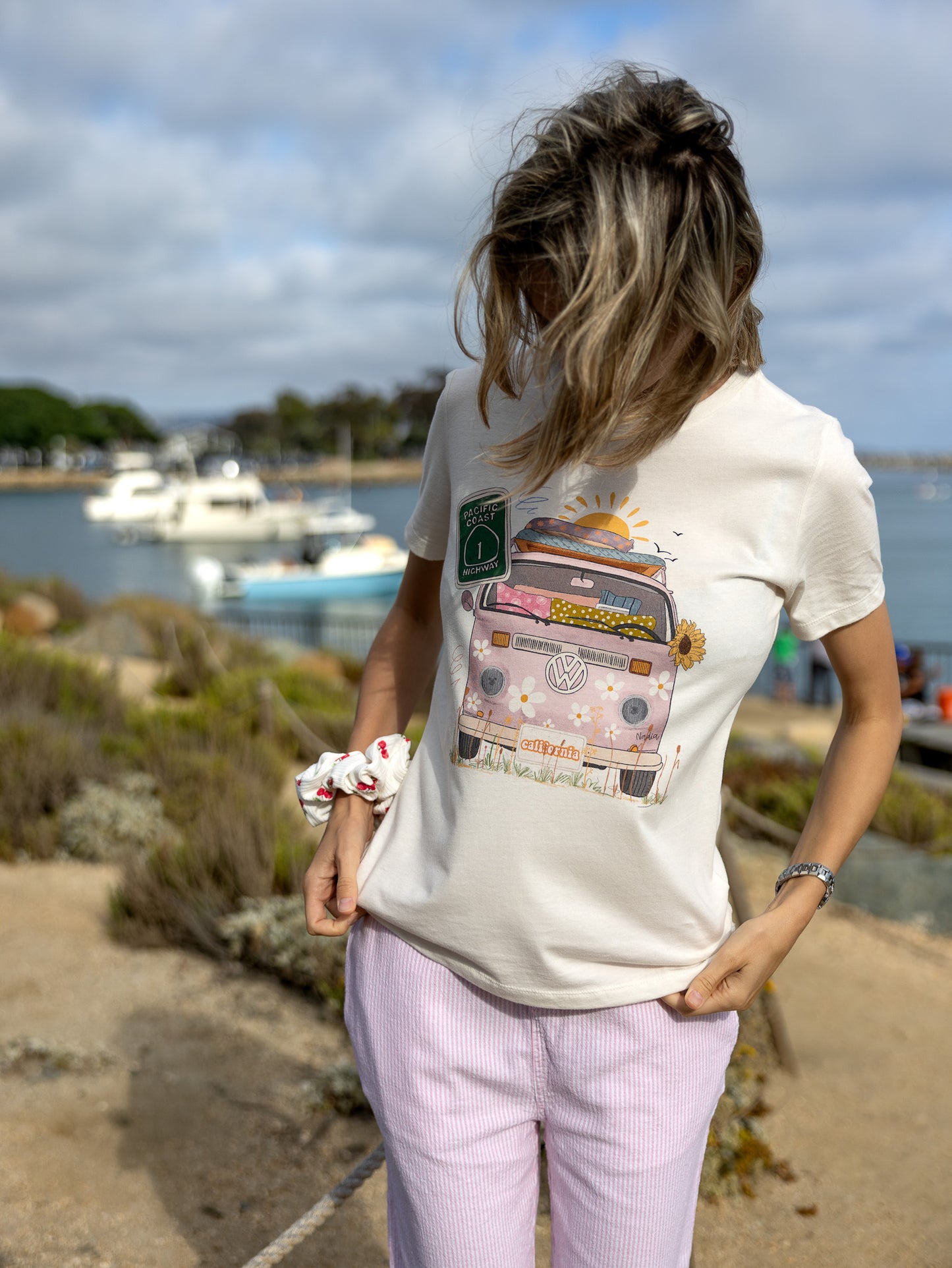 Pink floral hippie bus graphic tee