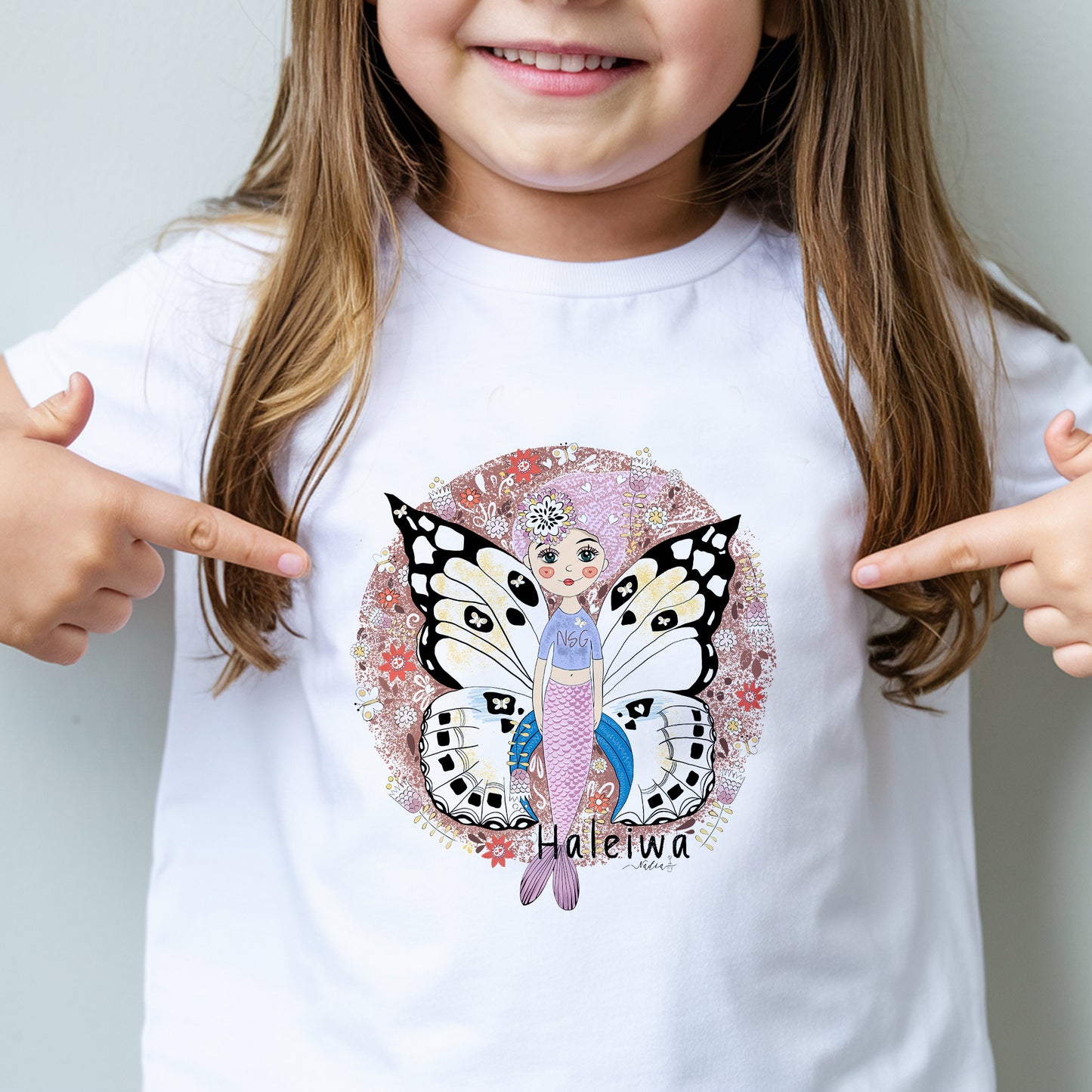 Toddler Haleiwa Butterfly Mermaid Hand-Illustrated Premium Cotton Graphic Tee