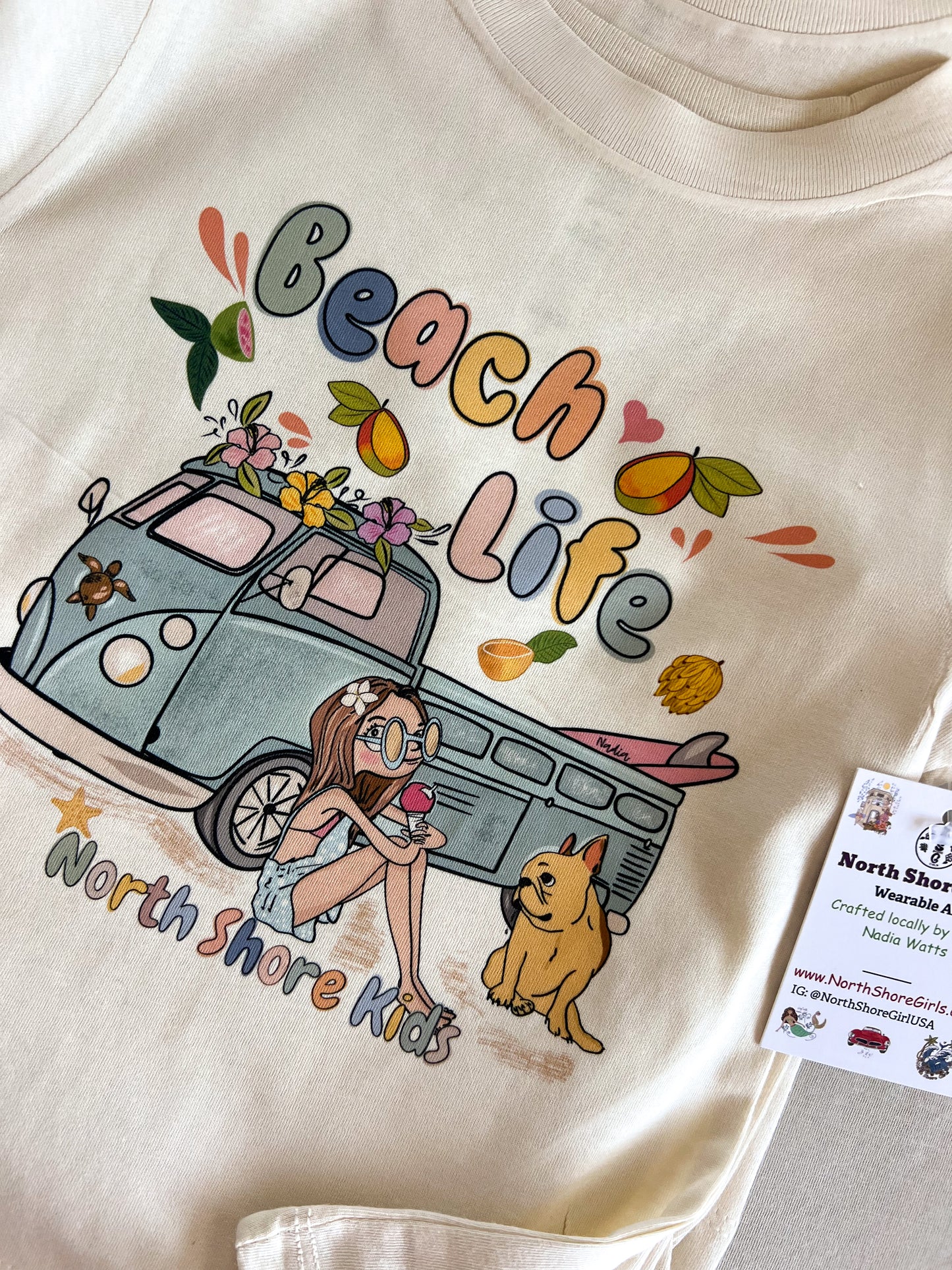 Toddler Surf Girl Beach Life Hand-Illustrated Premium Cotton Graphic Tee