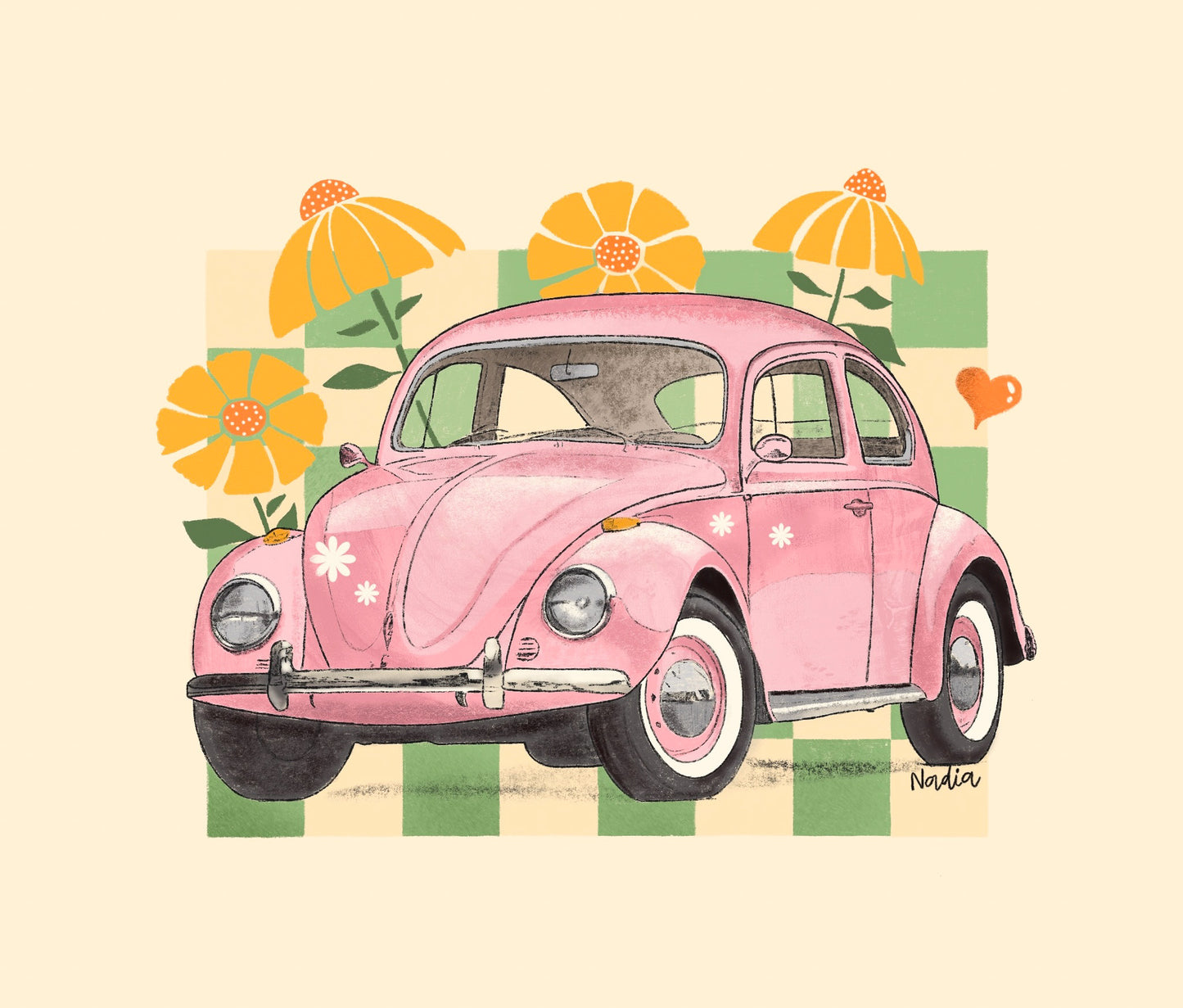 Pink Beetle Car Women's Graphic Tee