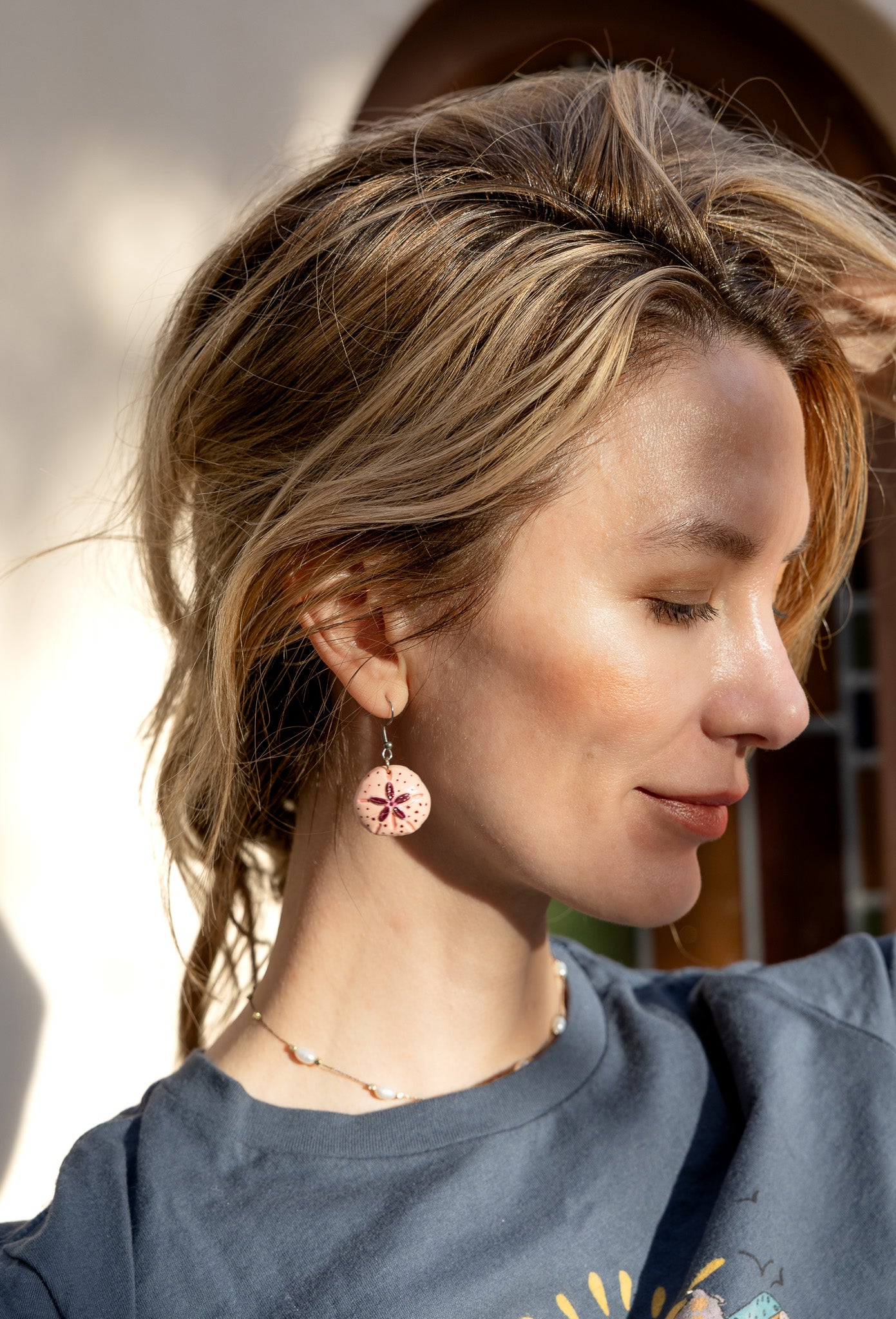 Hand-Painted Clay Sand Dollar Earrings Coastal Jewelry