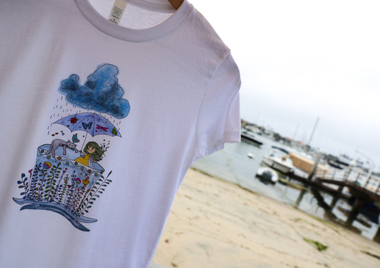 Floral Rainy whimsical graphic tee for girls. Kids tee collection by North Shore Girls. beach tee made in Southern California