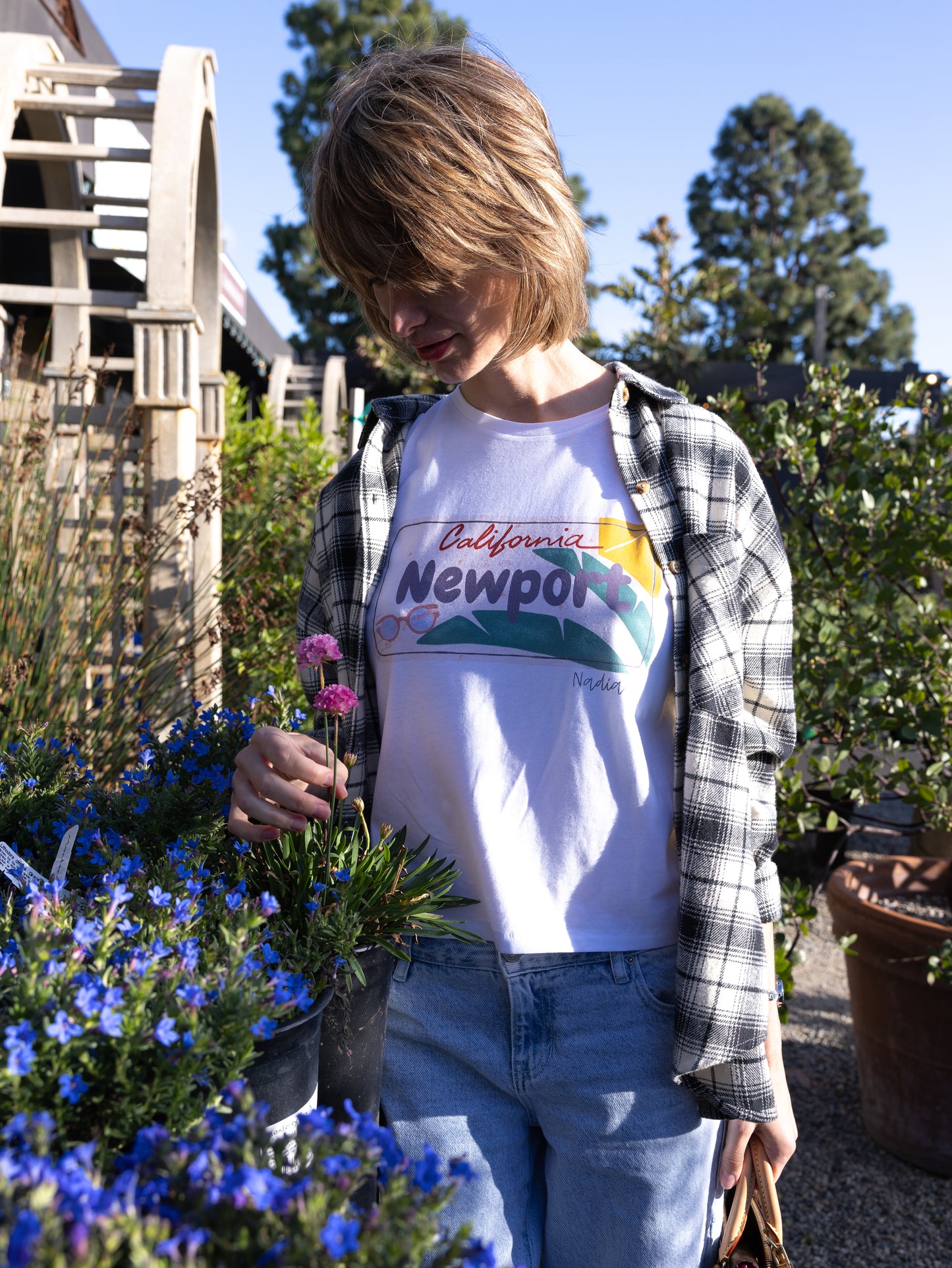 Newport California License Plate Illustrated Graphic Tee by Nadia Watts