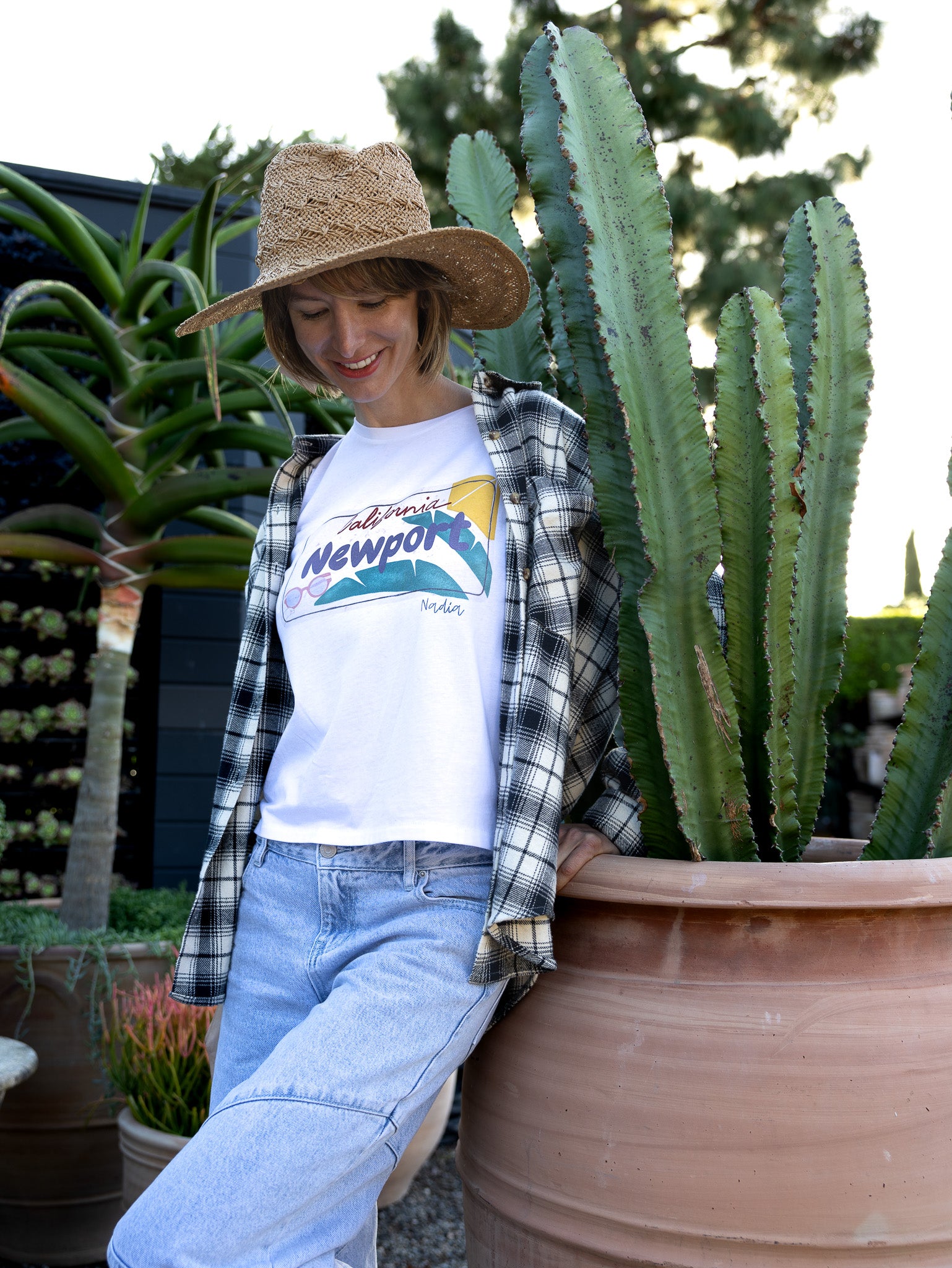 Newport California License Plate Illustrated graphic Tee by Nadia Watts