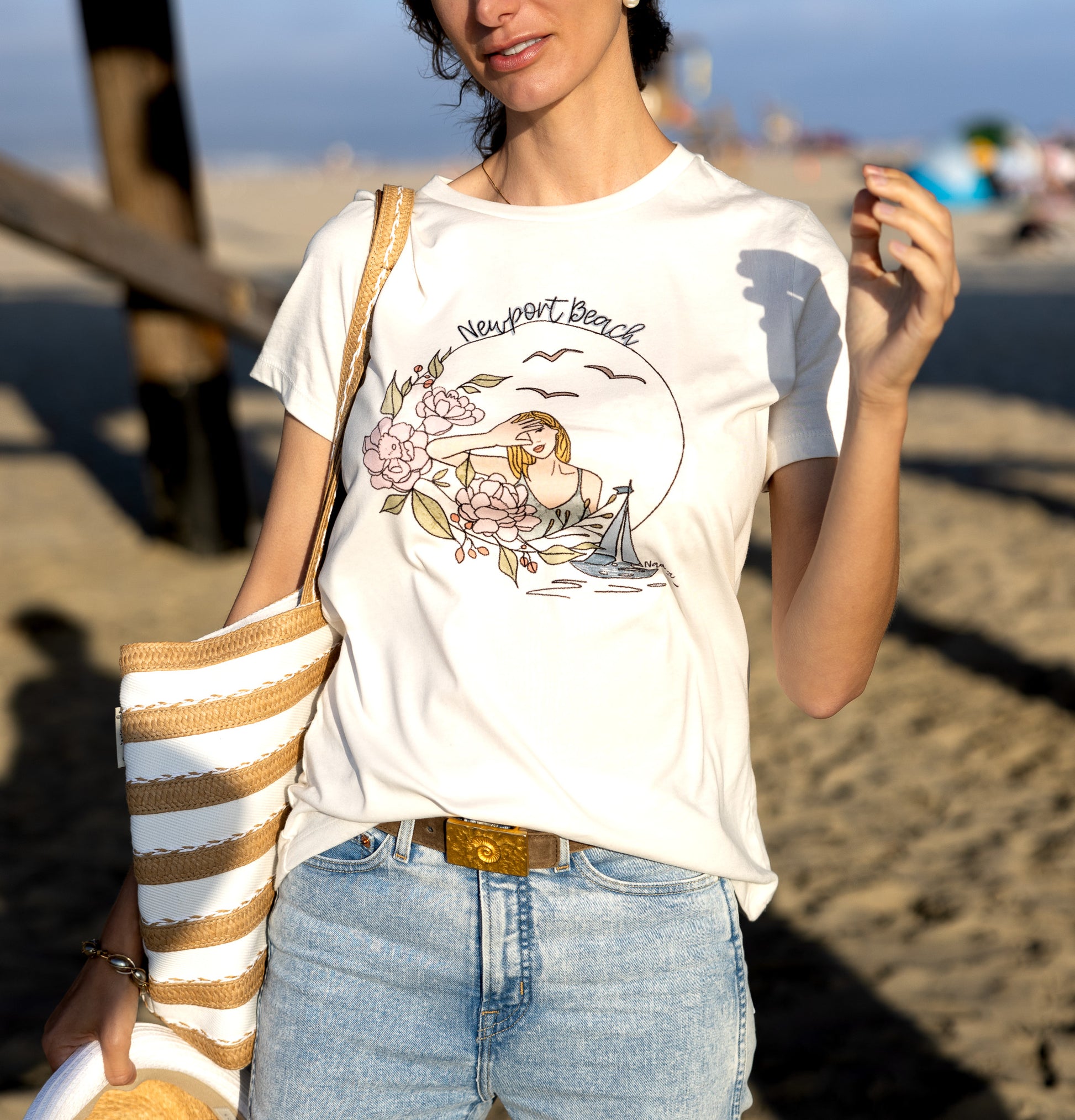 Newport Beach California illustrated graphic tee for women