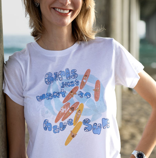 Gils Just Want to Have Sun surf inspired graphic tee for women