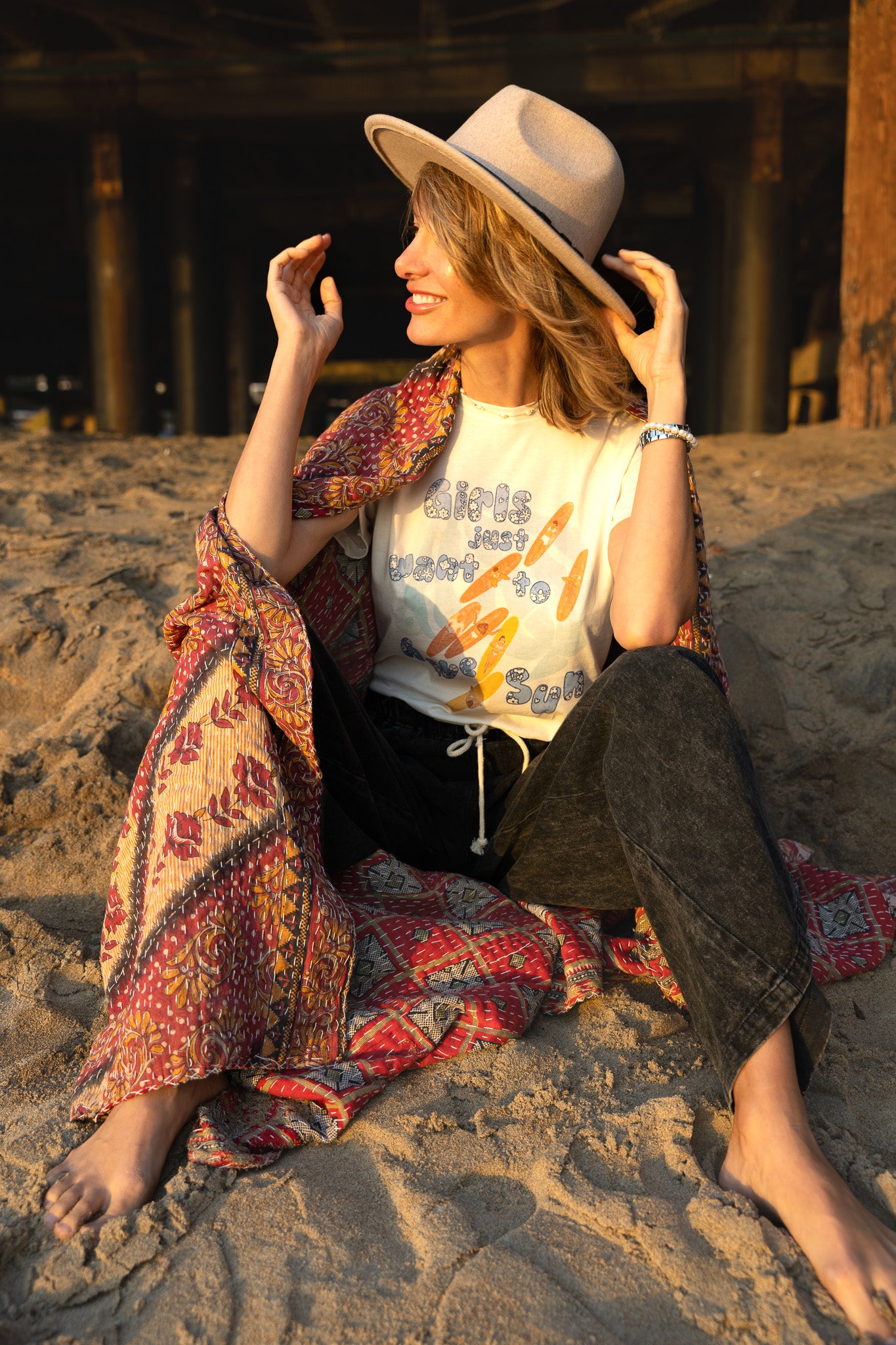 Girls just want to have sun bohemian beach inspired graphic tee for women. 