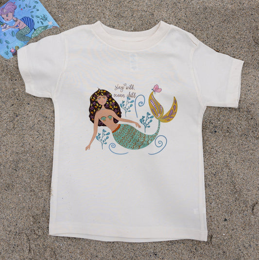 Stay Wild Ocean Child Mermaid illustrated graphic tee for kids