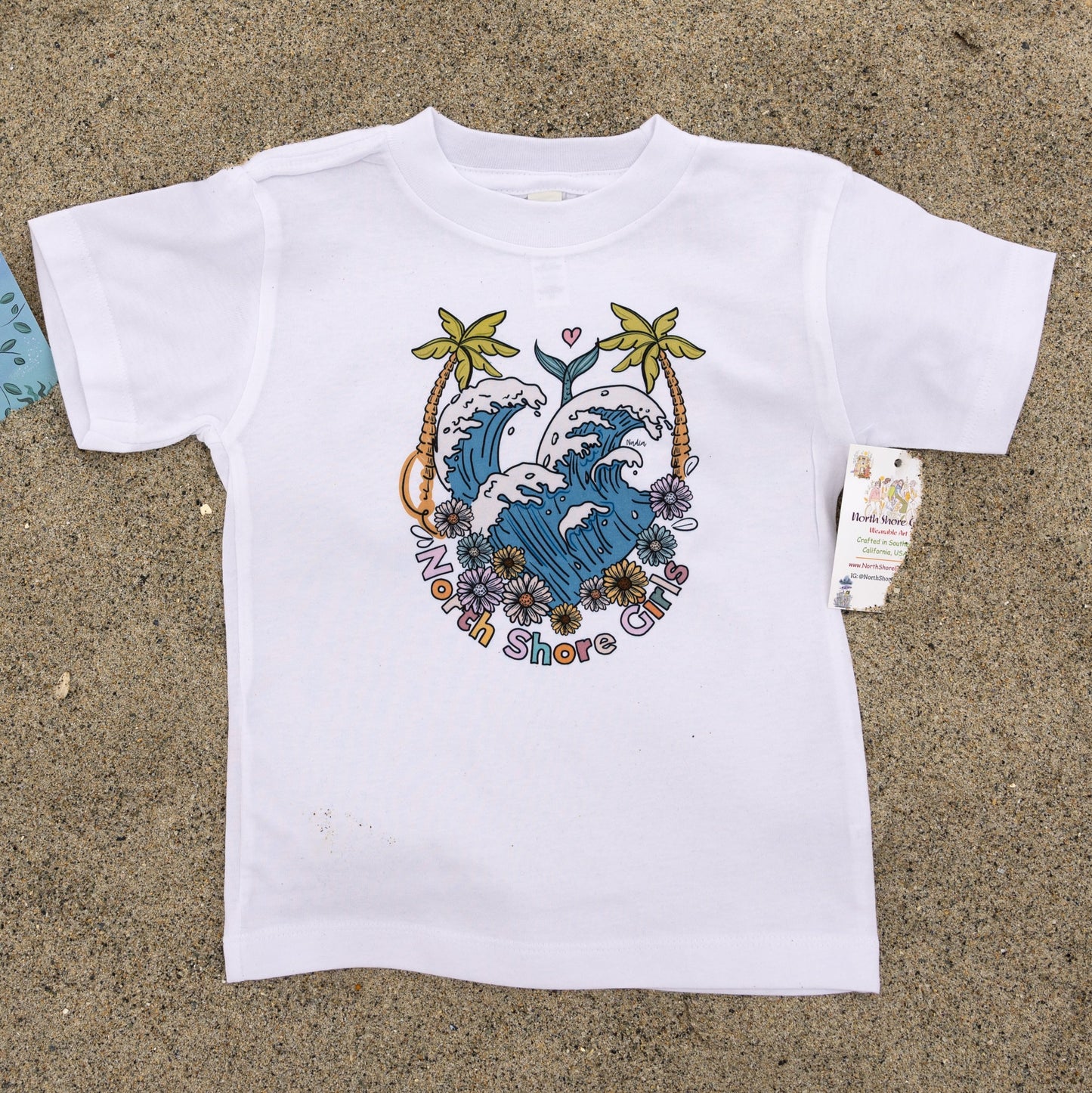 north shore girls wave surf style graphic tee for kids