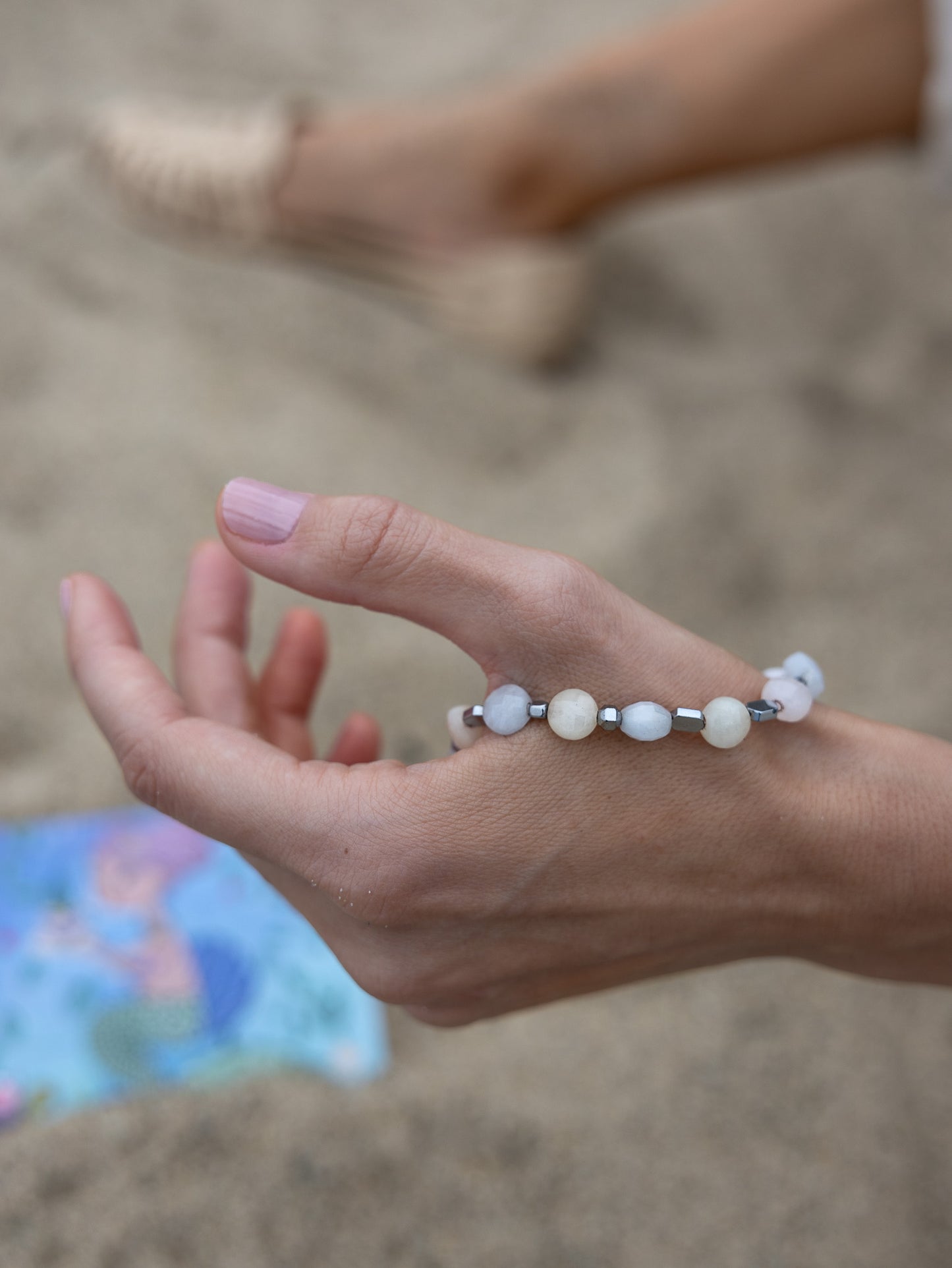 Coastal Breeze Bracelet, one-of-a-kind, pastel colors, beachy elegance, silver accent beads, elastic string