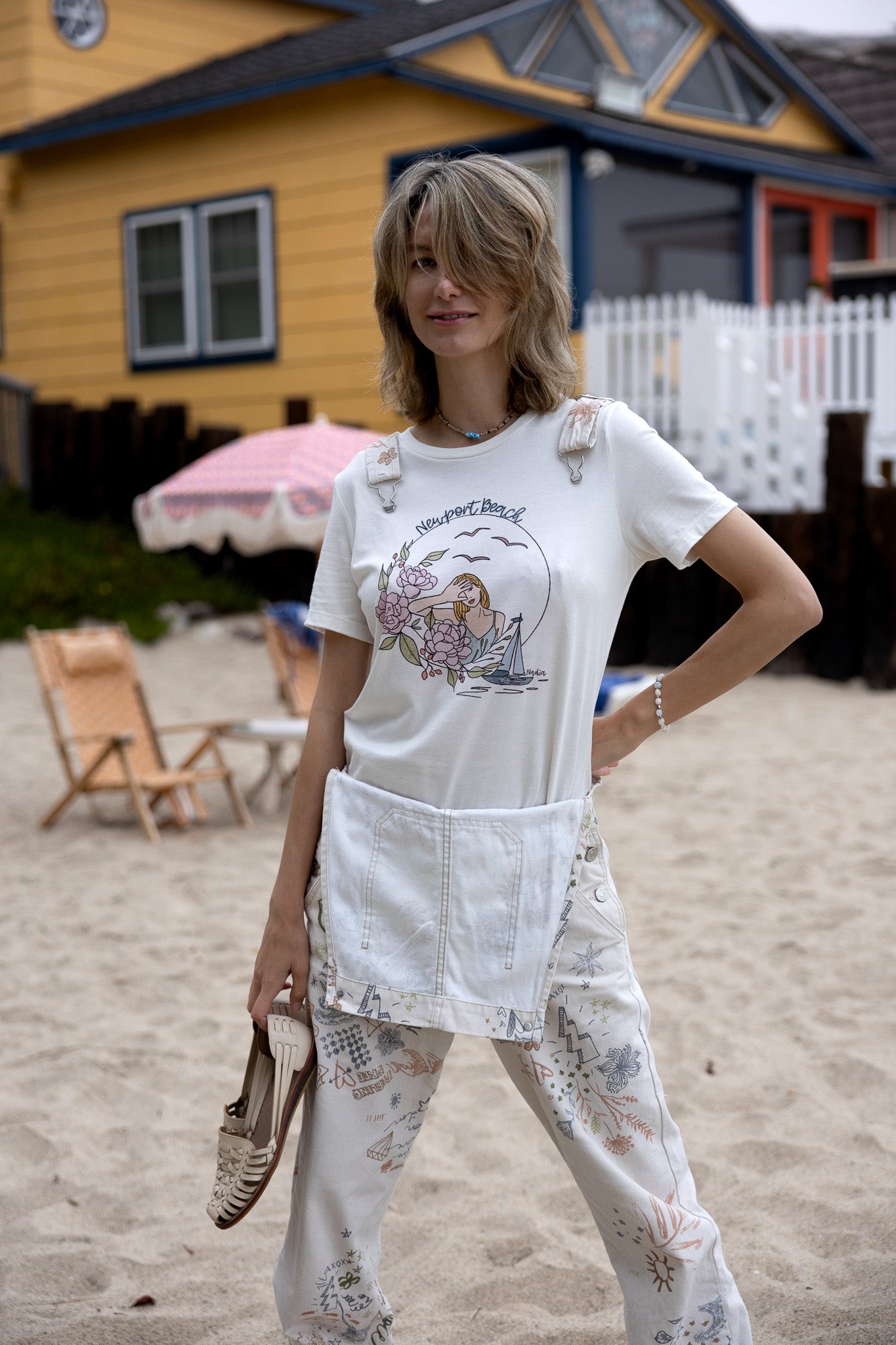 Newport Beach graphic tee for women handmade by a local artist