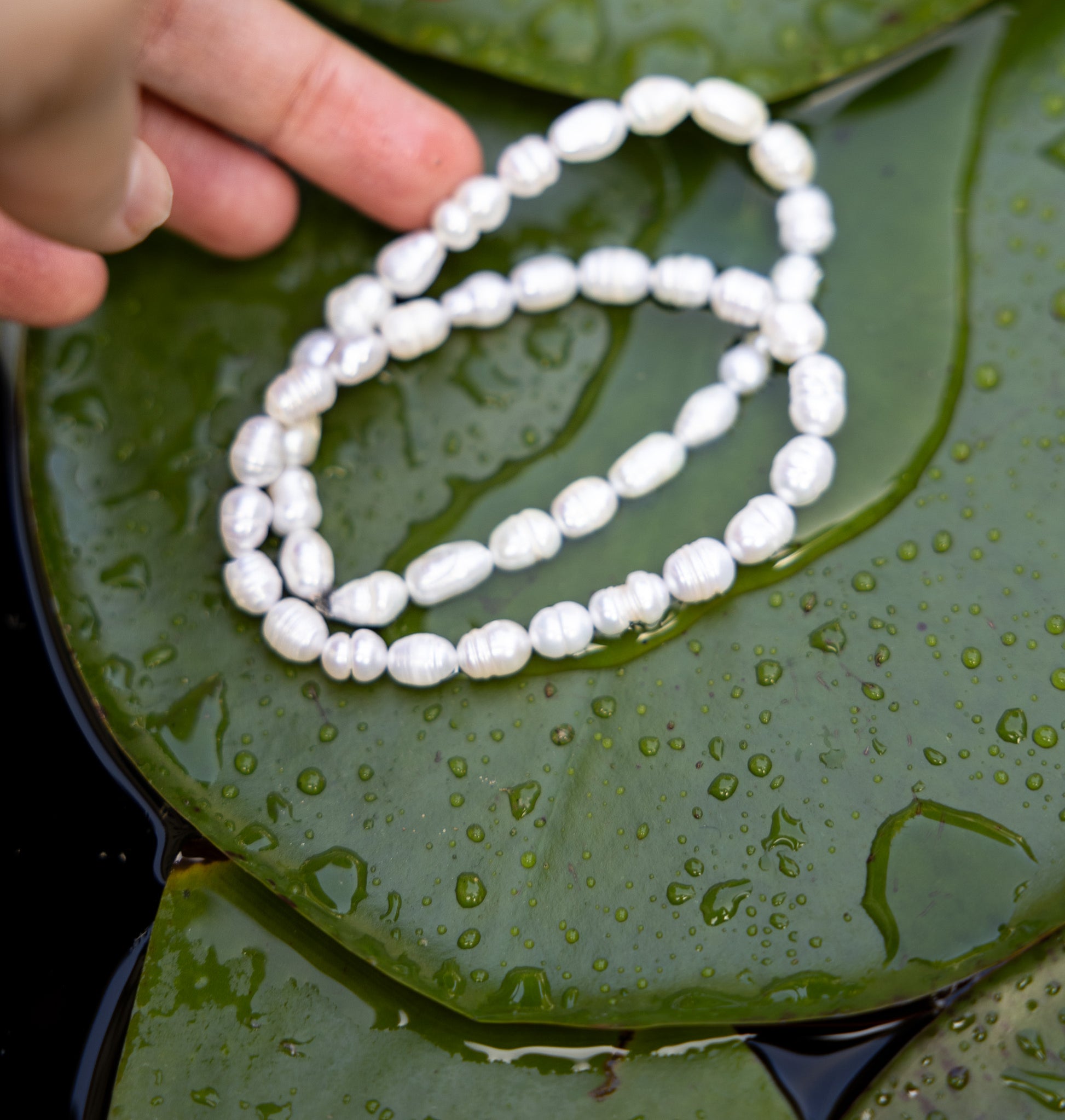 Cultured Oval Pearl Bracelet, handmade, coastal chic, simple elegance, stretch string