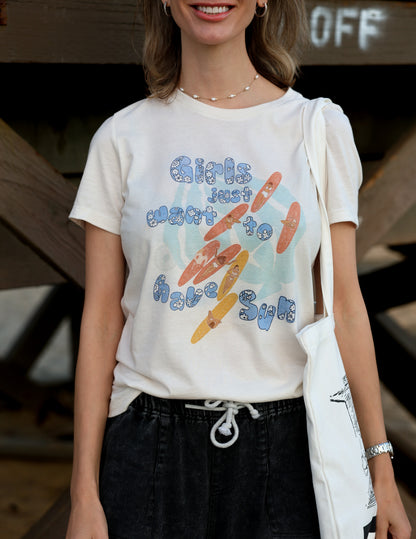 Girls Just Want to Have Sun Illustrated Women's Graphic Tee