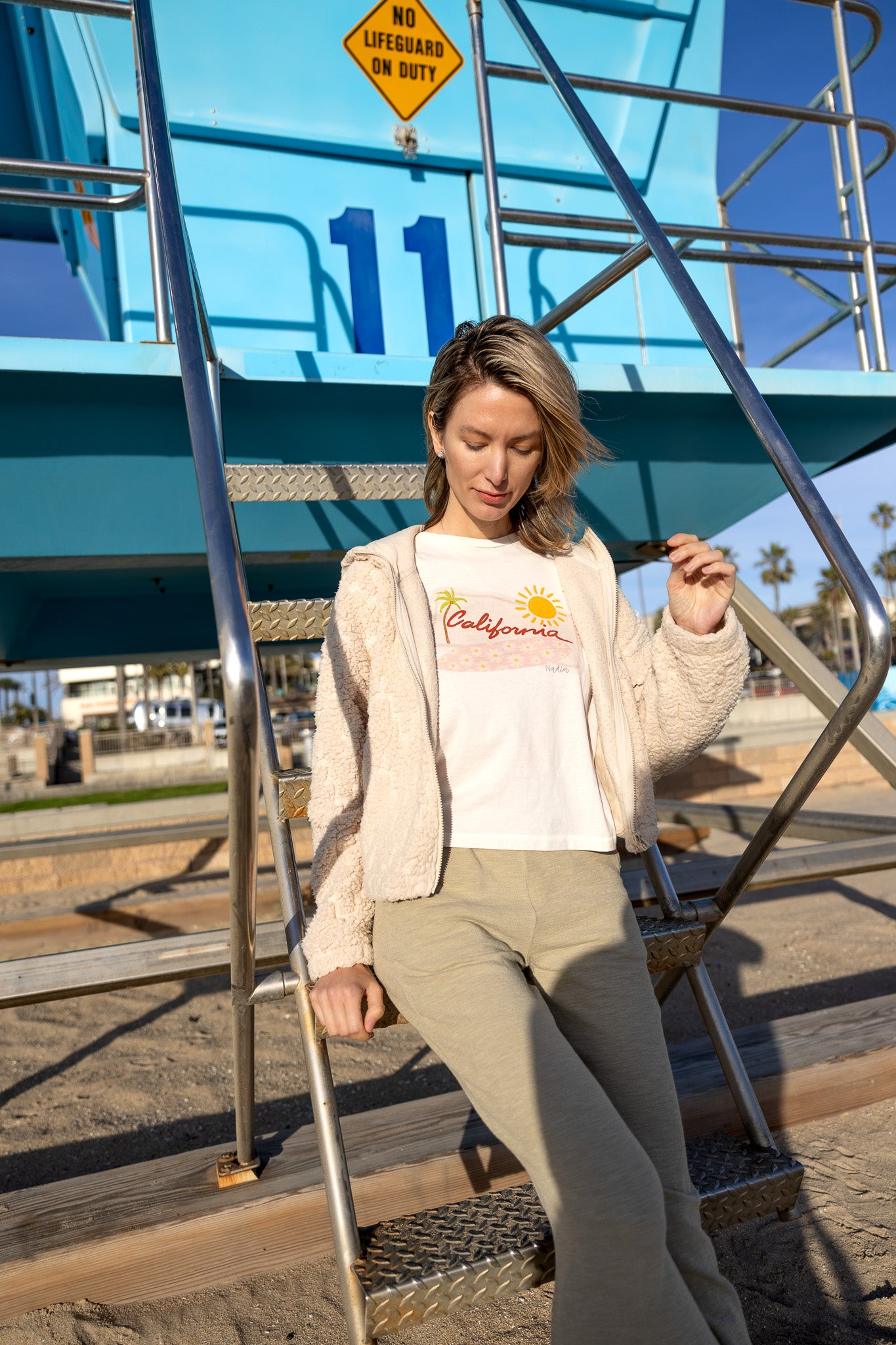 California license plate illustrated graphic tee for women who love the beach and coastal lifestyle