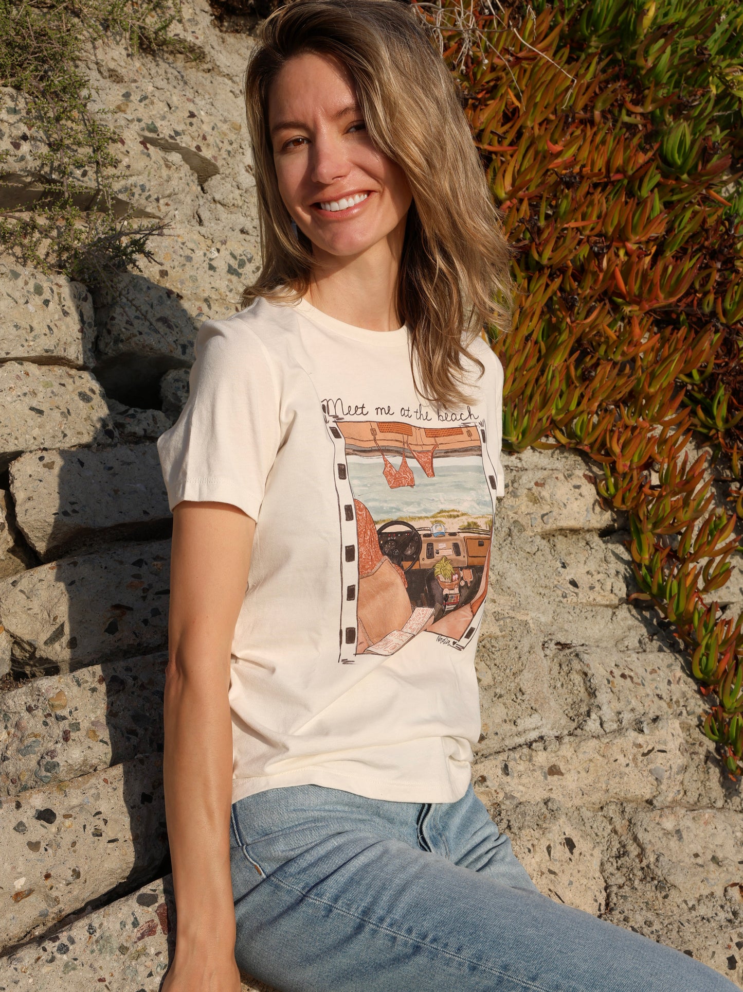 Meet Me at the Beach Vintage Inspired Illustrated Women's Tee