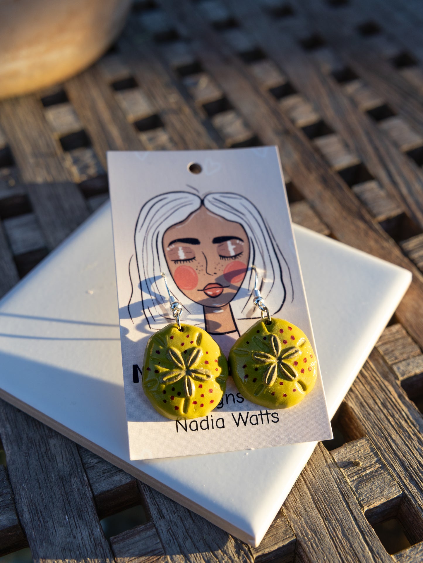 Hand-Painted Clay Sand Dollar Earrings Coastal Jewelry