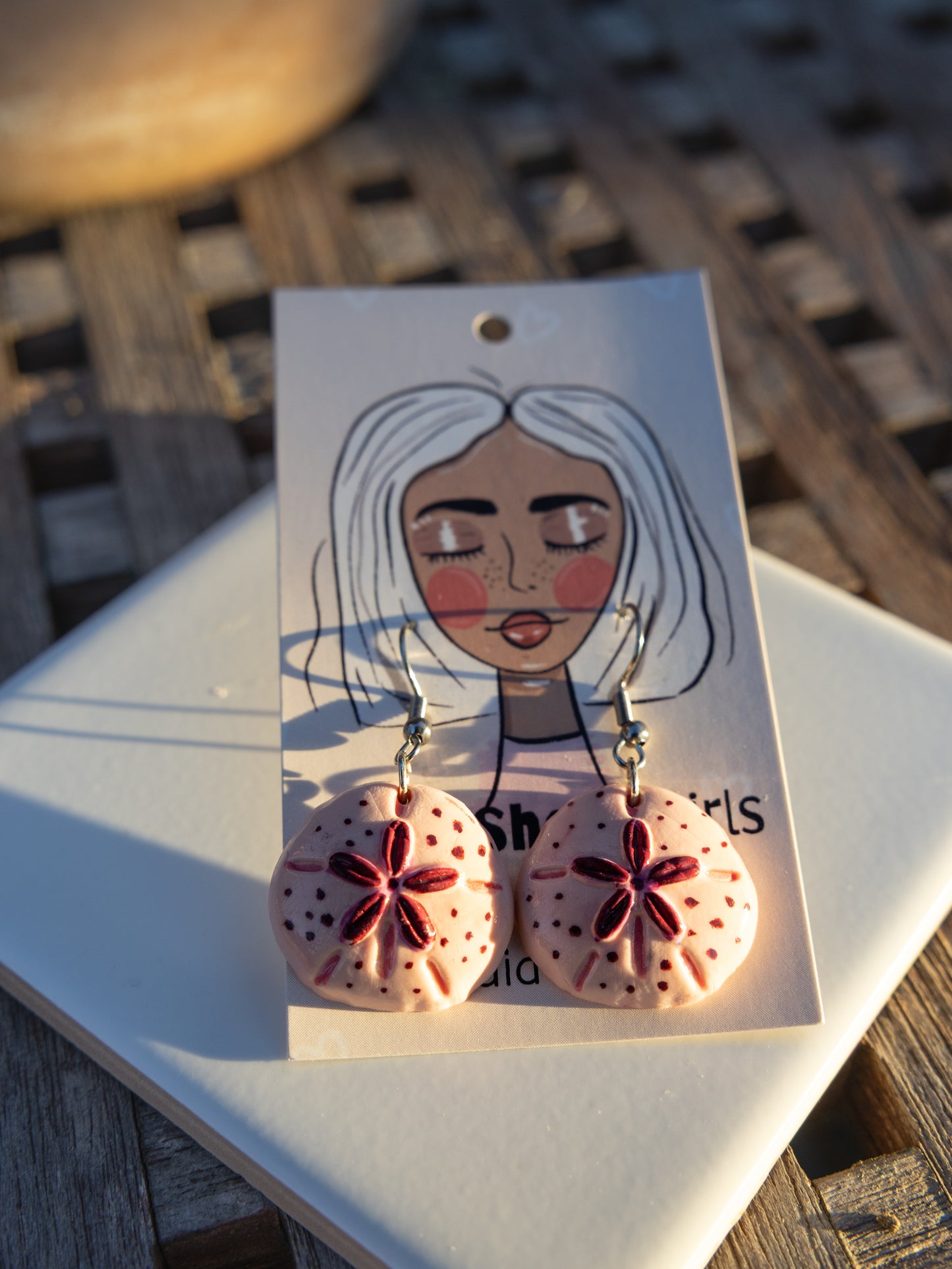 Hand-Painted Clay Sand Dollar Earrings Coastal Jewelry