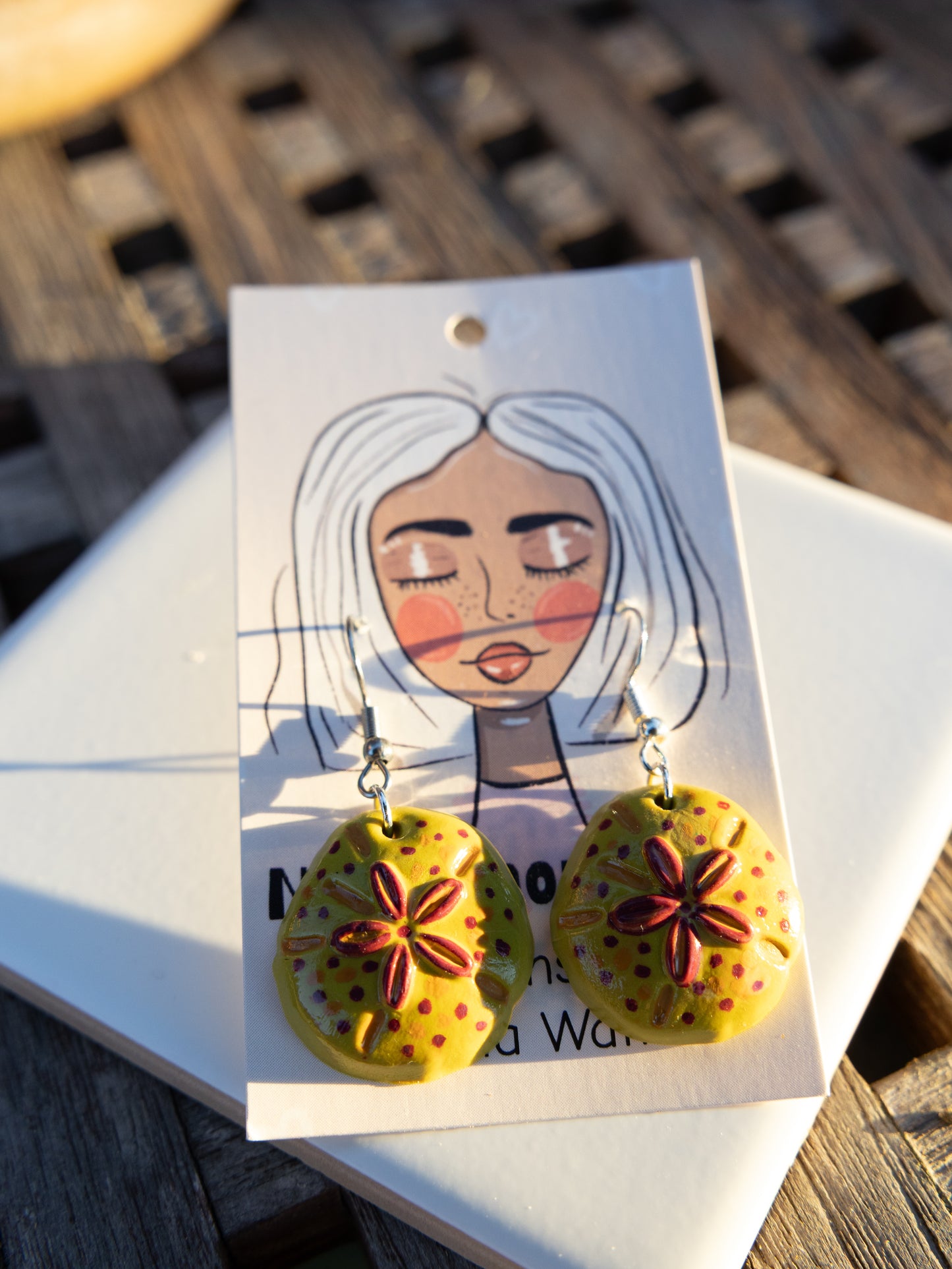 Hand-Painted Clay Sand Dollar Earrings Coastal Jewelry