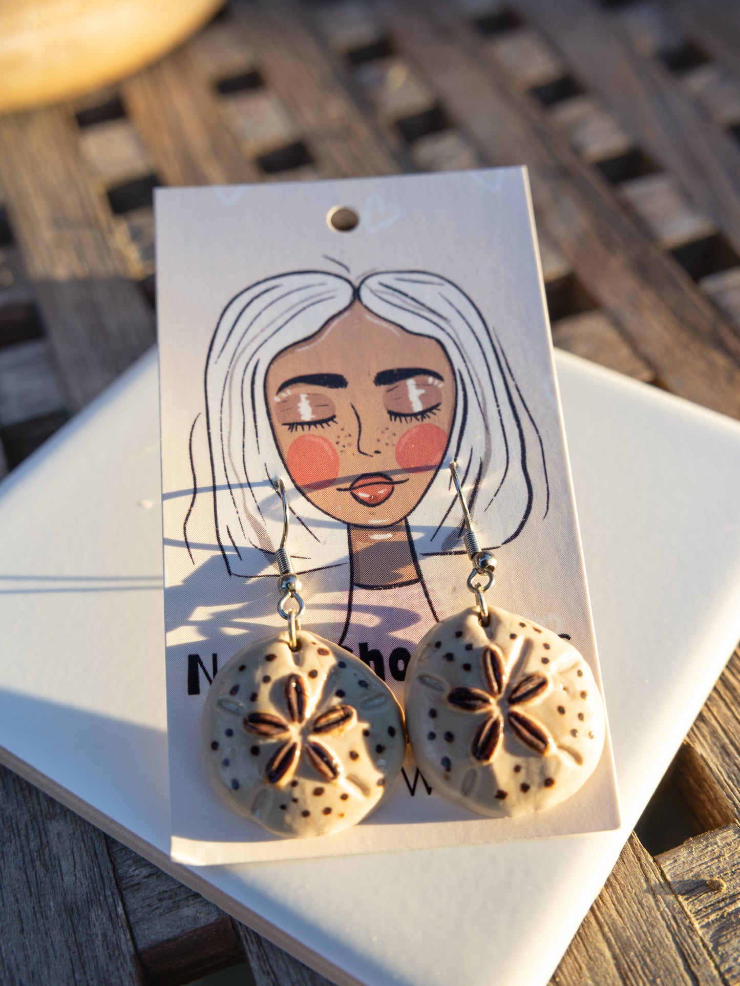 Hand-Painted Clay Sand Dollar Earrings Coastal Jewelry
