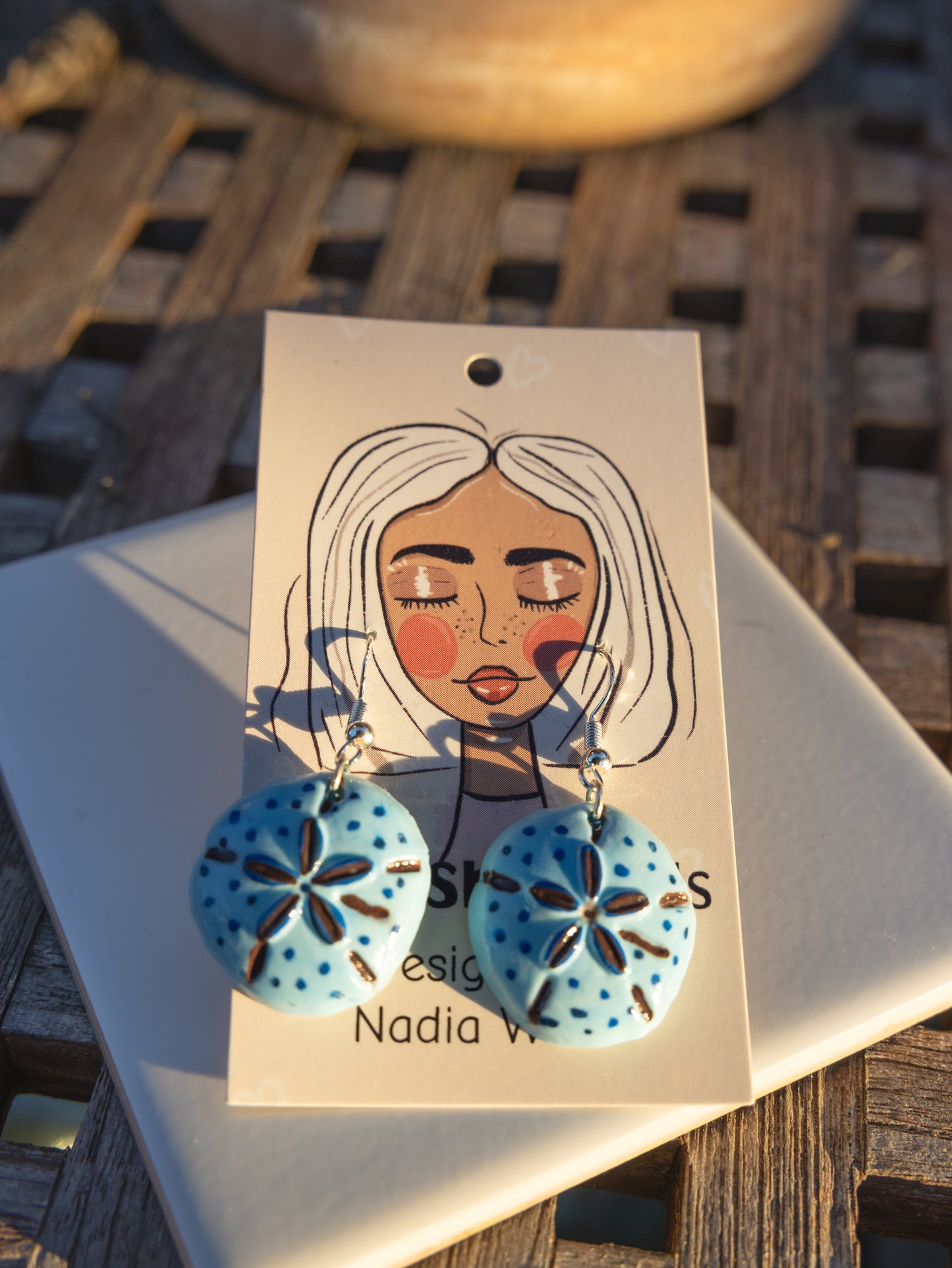 Hand-Painted Clay Sand Dollar Earrings Coastal Jewelry
