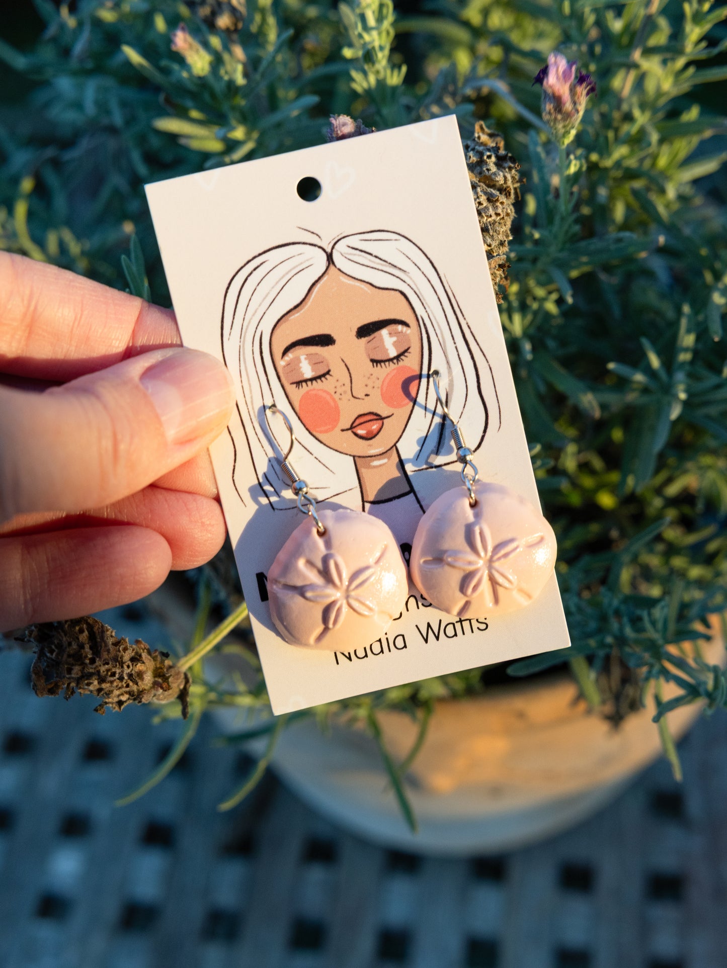 Hand-Painted Clay Sand Dollar Earrings Coastal Jewelry