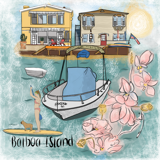 Balboa Island Life digital illustration created for the Balboa Island Artwalk BY NADIA WATTS
