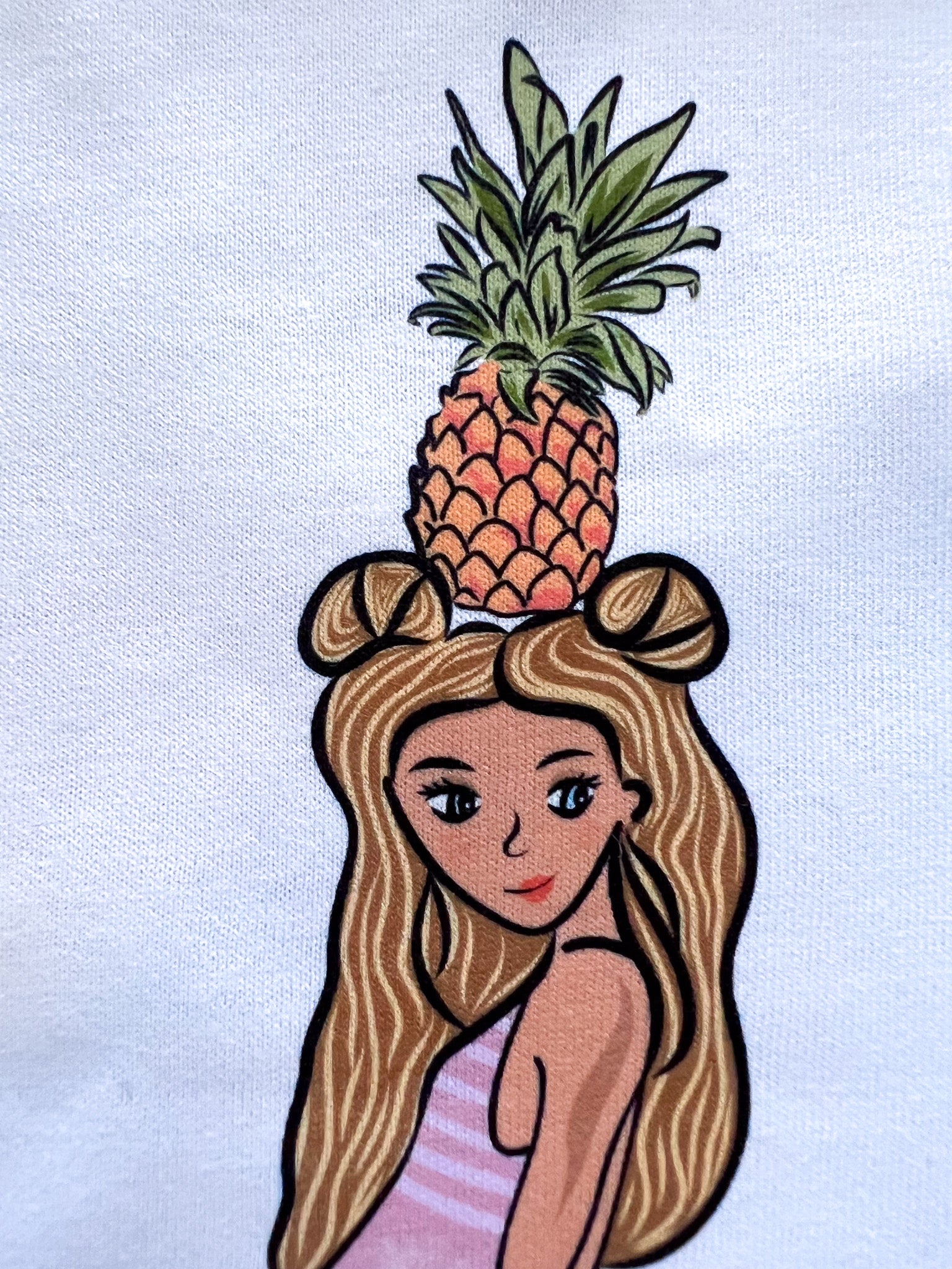 cute surfer with pineapple on her head graphic tee for kids