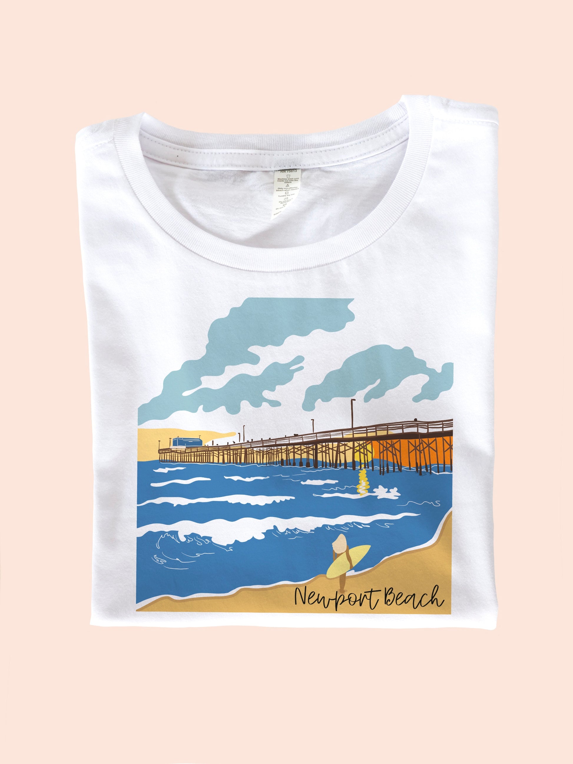 North Shore Girls graphic surf style t-shirt for women. Newport Beach illustration by a local artist Nadia Watts
