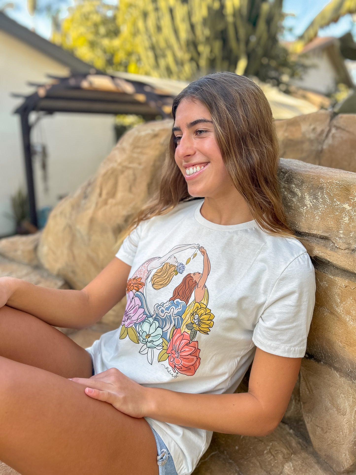 Floral Mermaid Handmade graphic tee for women. North Shore Girls handmade t-shirt collection for the beach lifestyle.