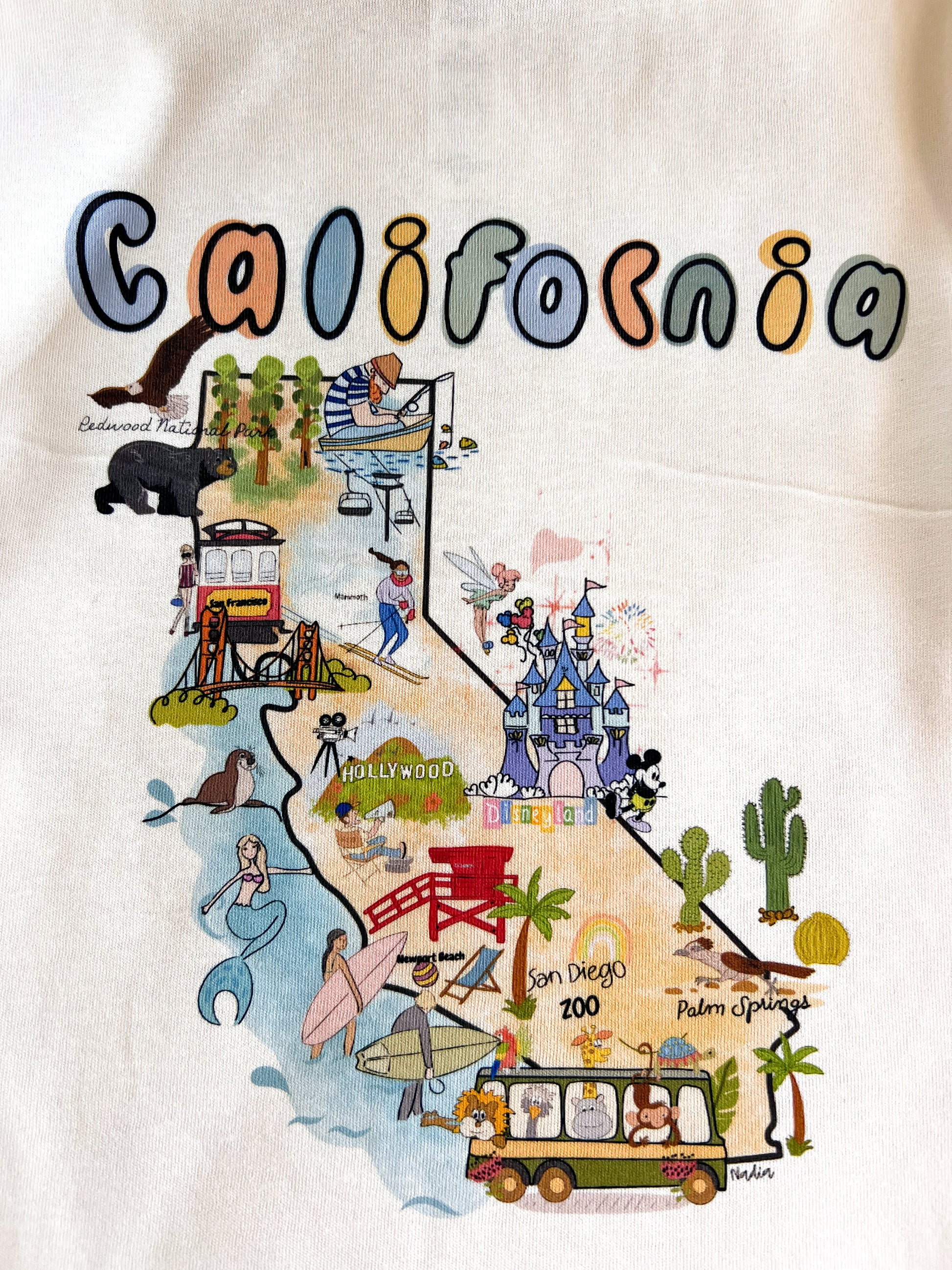 California map illustration graphic design for a kids' tee