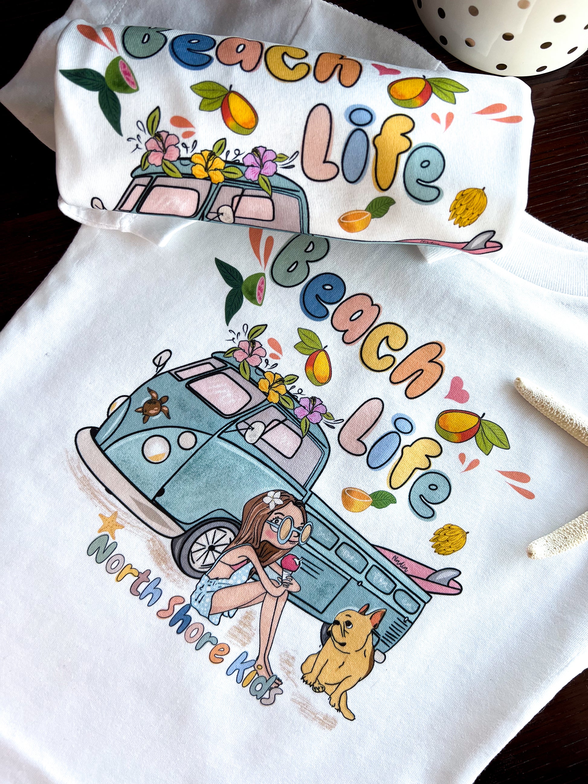 Handmade graphic tee for kids. Handmade clothing by a local artist in Southern California. Beach life graphic t-shirt
