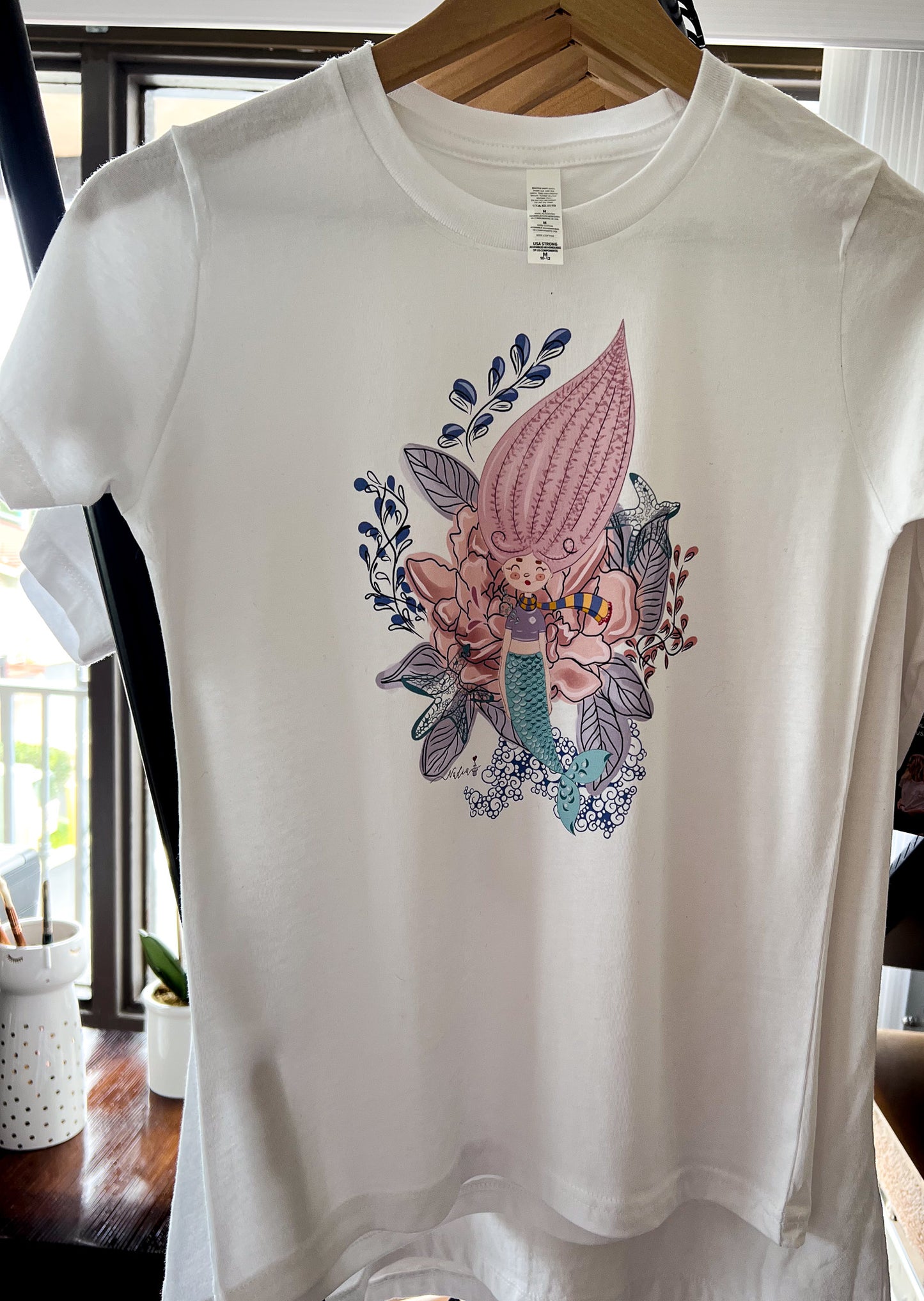 Floral Mermaid graphic tee collection by North Shore Girls. Mermaid illustrated t-shirt for girls