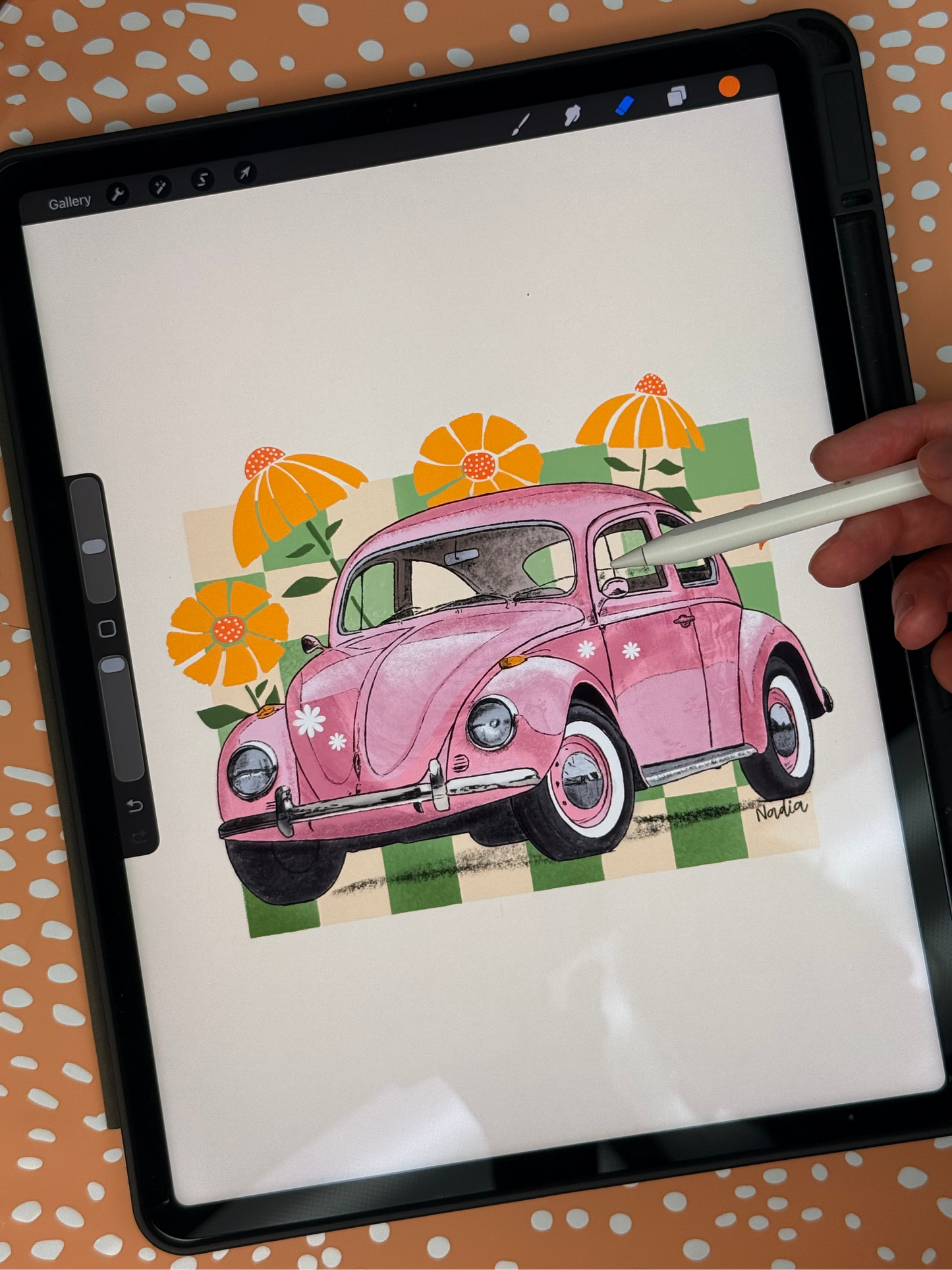 pink vintage car illustration