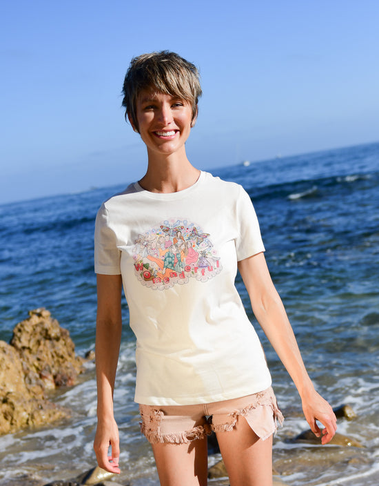 Load image into Gallery viewer, Womenderful women empowering floral graphic tee illustrated and printed by artist in Southern California. 
