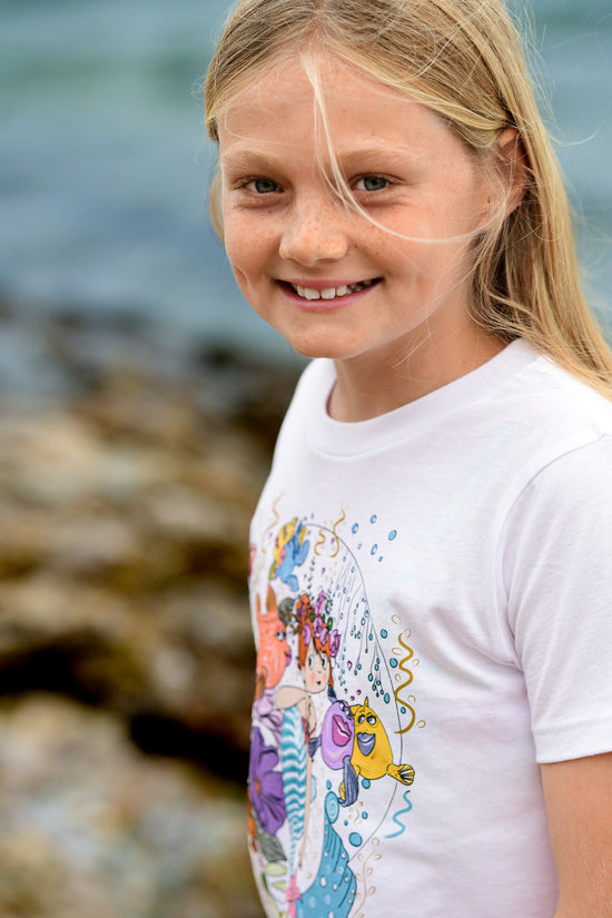 Load image into Gallery viewer, Girls graphic tees ages 6-18 Youth unisex sizes. North Shore Girls wearable art collection by Nadia Watts
