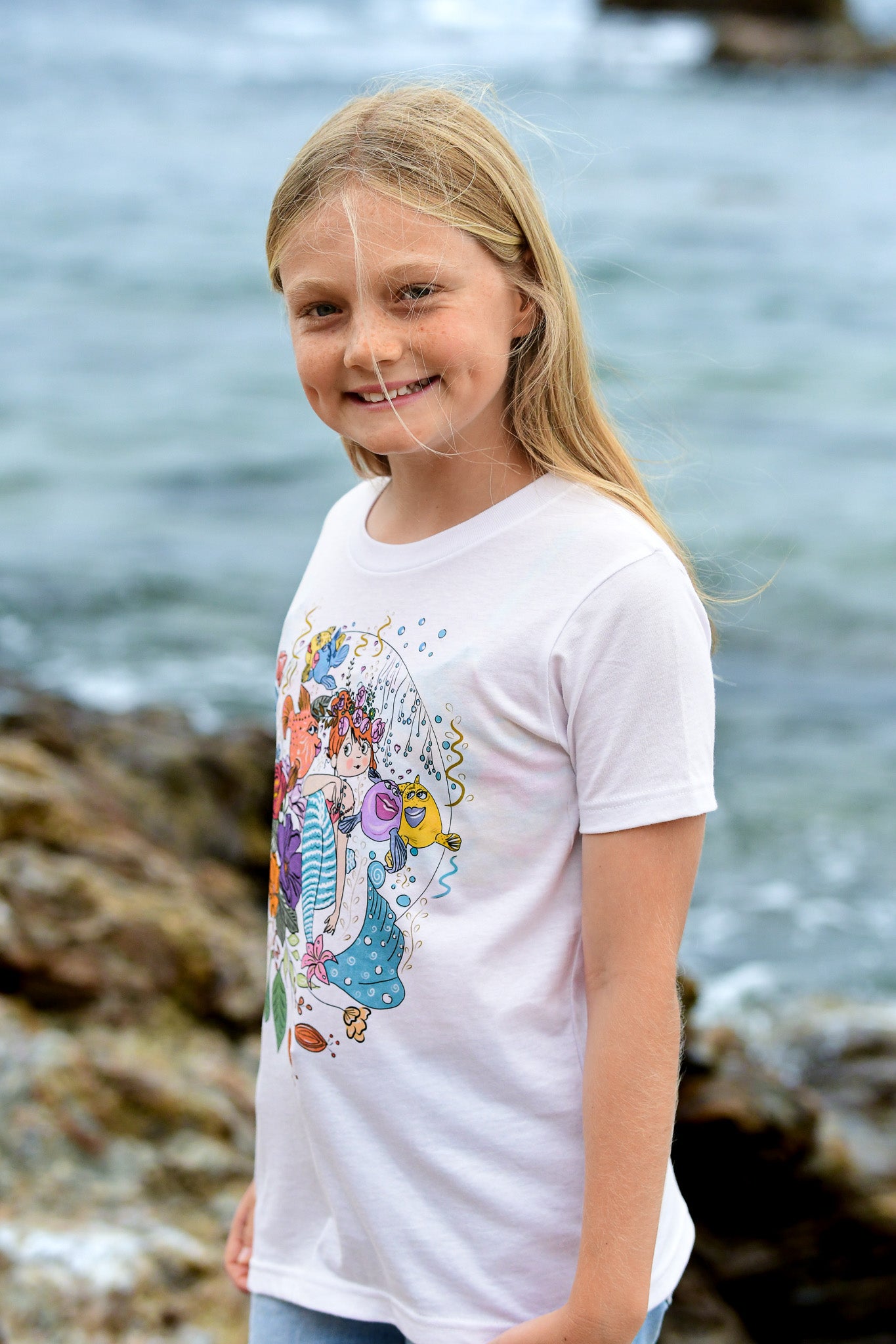 Load image into Gallery viewer, wearable art by North Shore Girls. Graphic tee for kids. Handmade by female artist 
