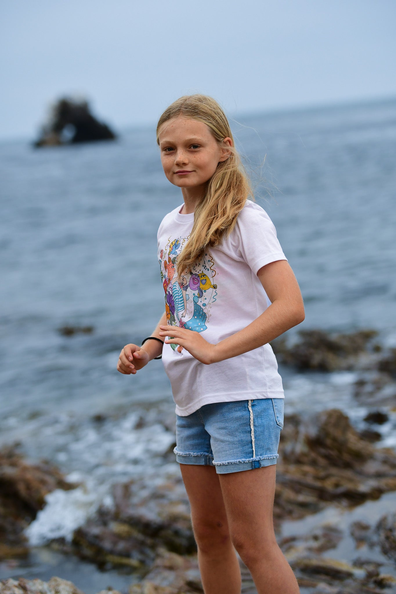 North Shore Girls illustrated graphic tee for girls who love the ocean and art